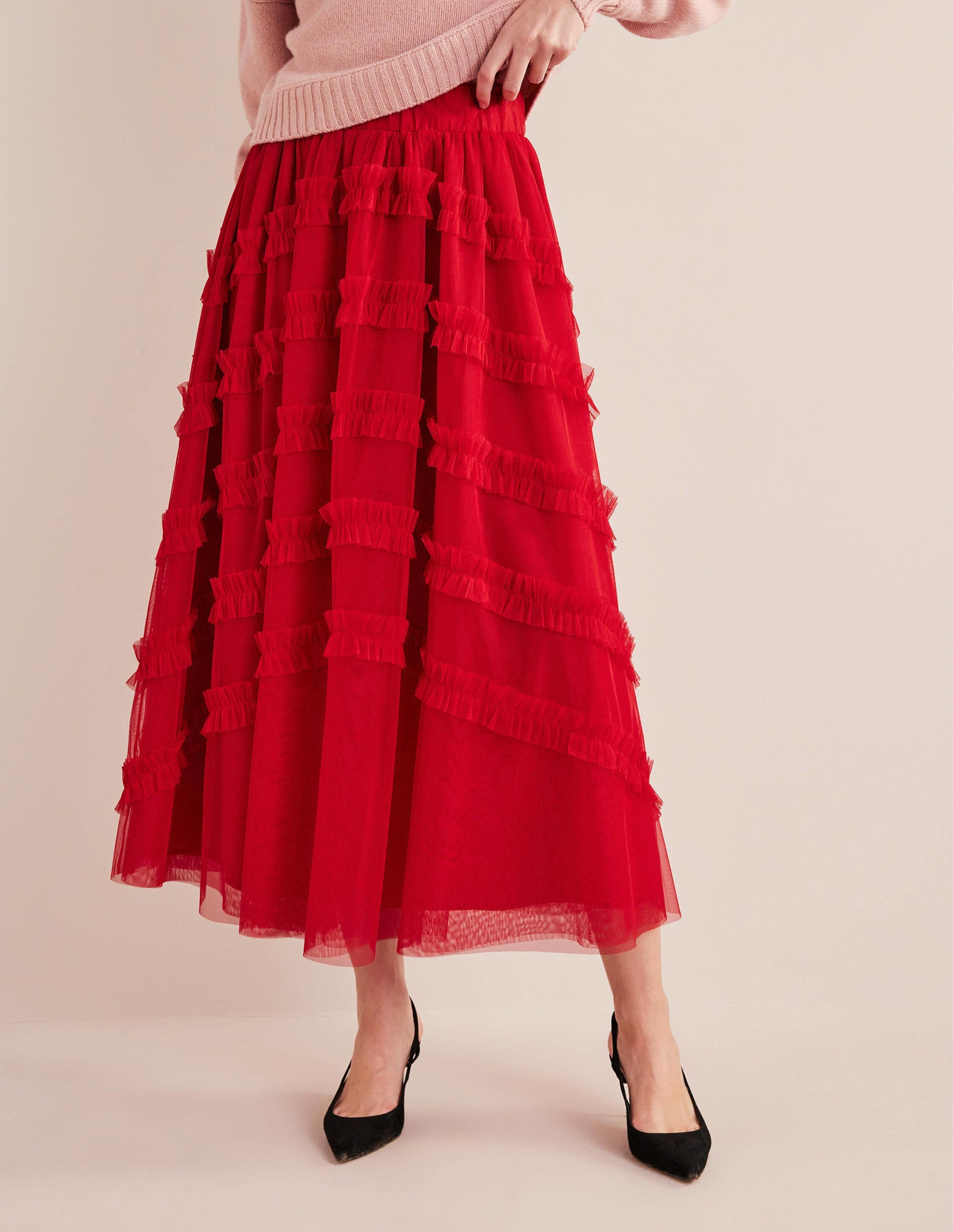 Tulle Occasion Midi Skirt-Dark Rose - Image 4