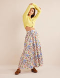 Full Printed Maxi Skirt-Ivory, Wild Bluebell