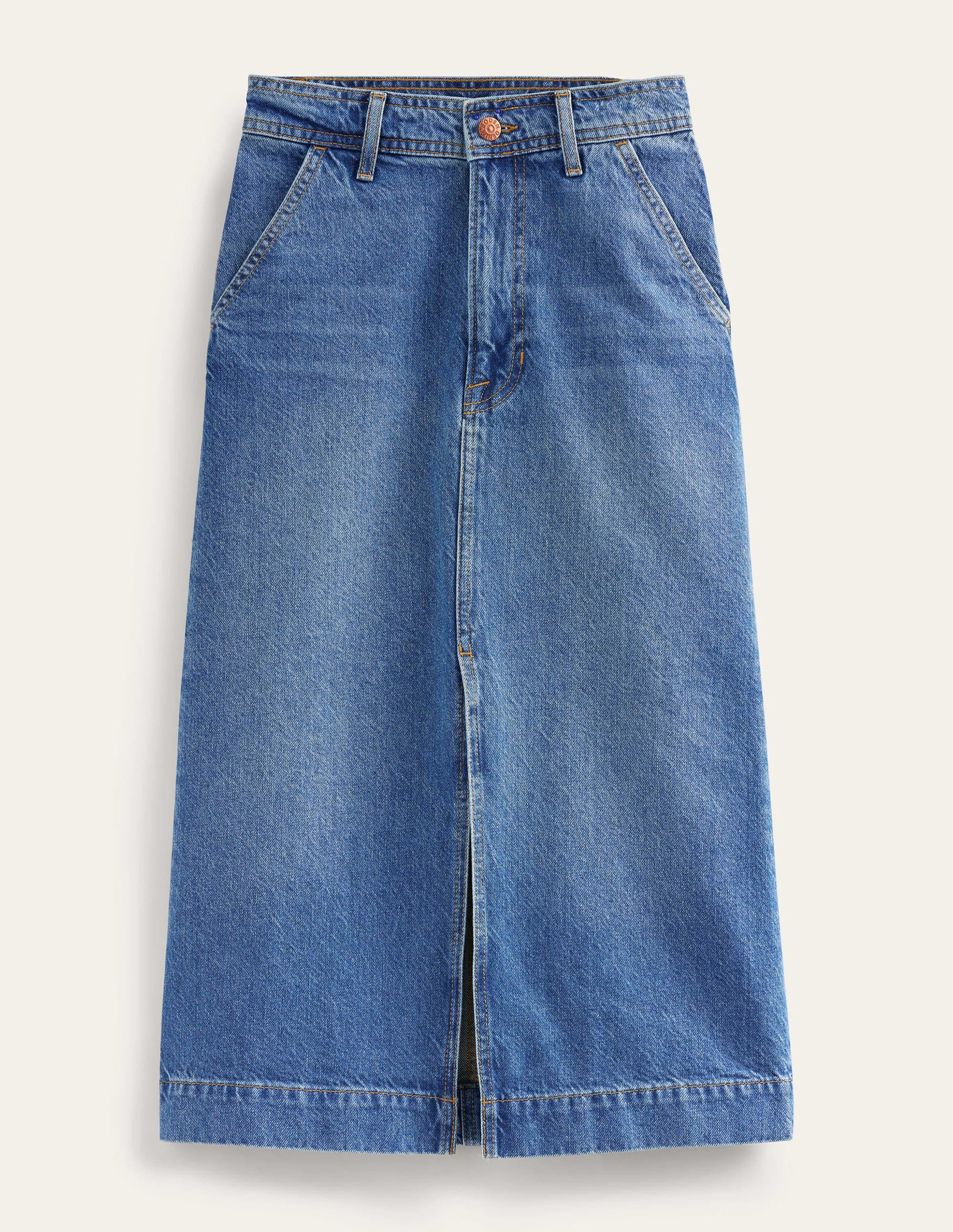 Straight Denim Midi Skirt-Groove Wash - Image 6
