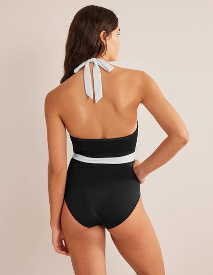 Kefalonia Halterneck Swimsuit-Black Colourblock-3