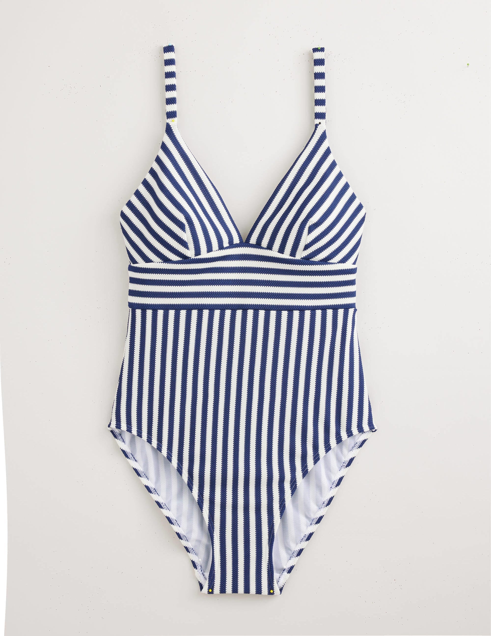 Arezzo V-neck Panel Swimsuit-Navy, Ivory Texture Stripe - Image 9