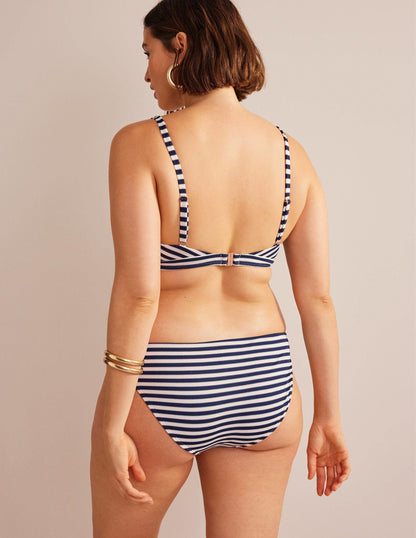 Arezzo V-neck Bikini Top-Navy, Ivory Texture Stripe-6
