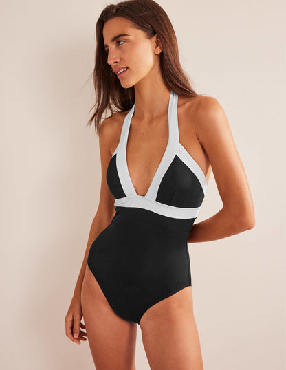 Ithaca Halter Swimsuit-Black Colourblock-1