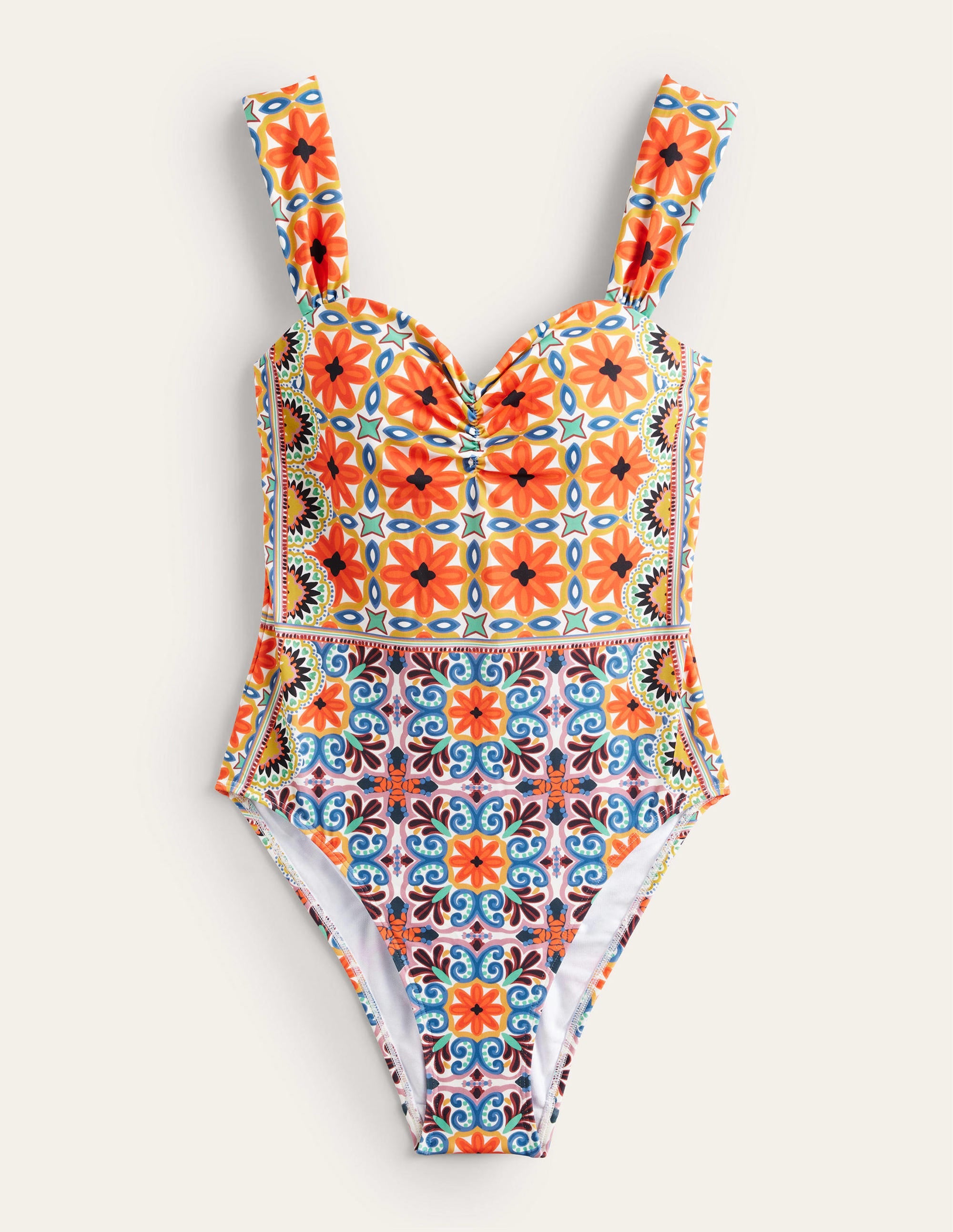 Pleated Sweetheart Swimsuit-Tigerlily, Tapestry Geo - Image 6