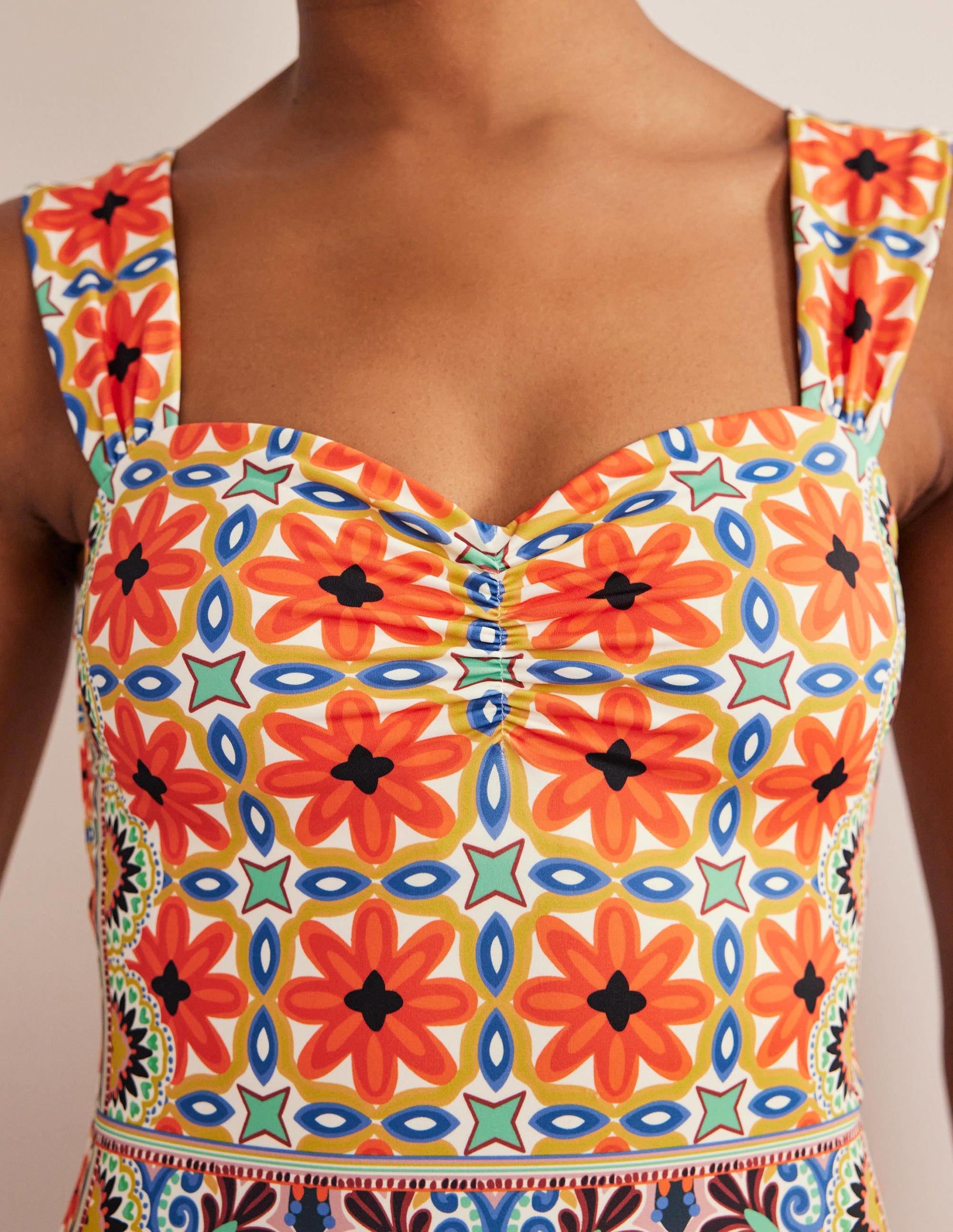 Pleated Sweetheart Swimsuit-Tigerlily, Tapestry Geo - Image 2