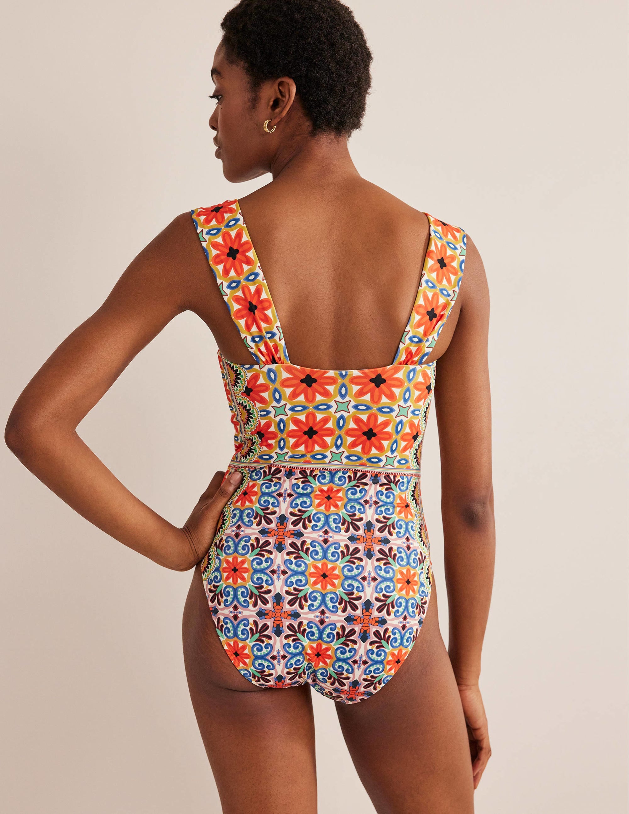 Pleated Sweetheart Swimsuit-Tigerlily, Tapestry Geo - Image 3