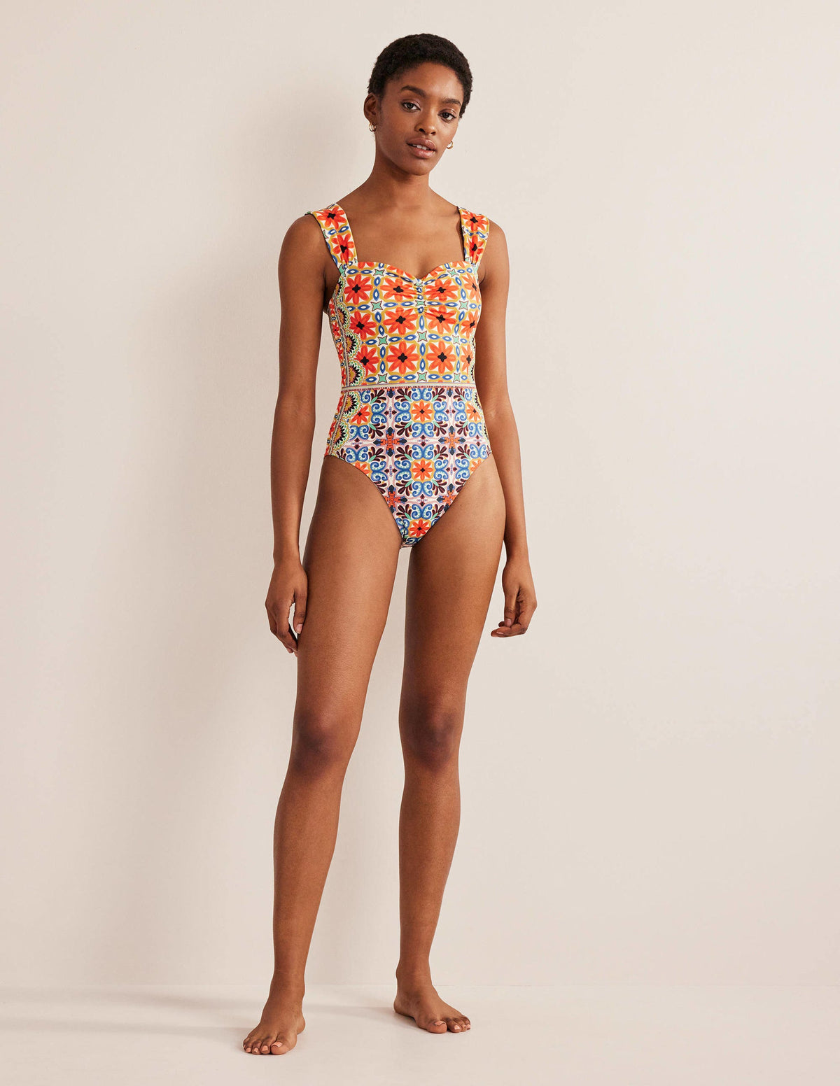 Pleated Sweetheart Swimsuit-Tigerlily, Tapestry Geo - Image 5