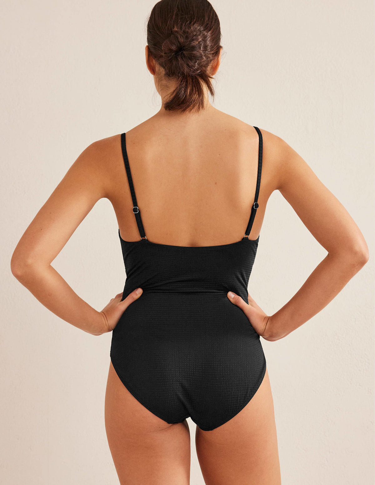 Capri Cup-size Swimsuit-Black Seersucker Texture-3