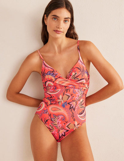 Capri Cup-size Swimsuit-Coral, Paradise Paisley-1