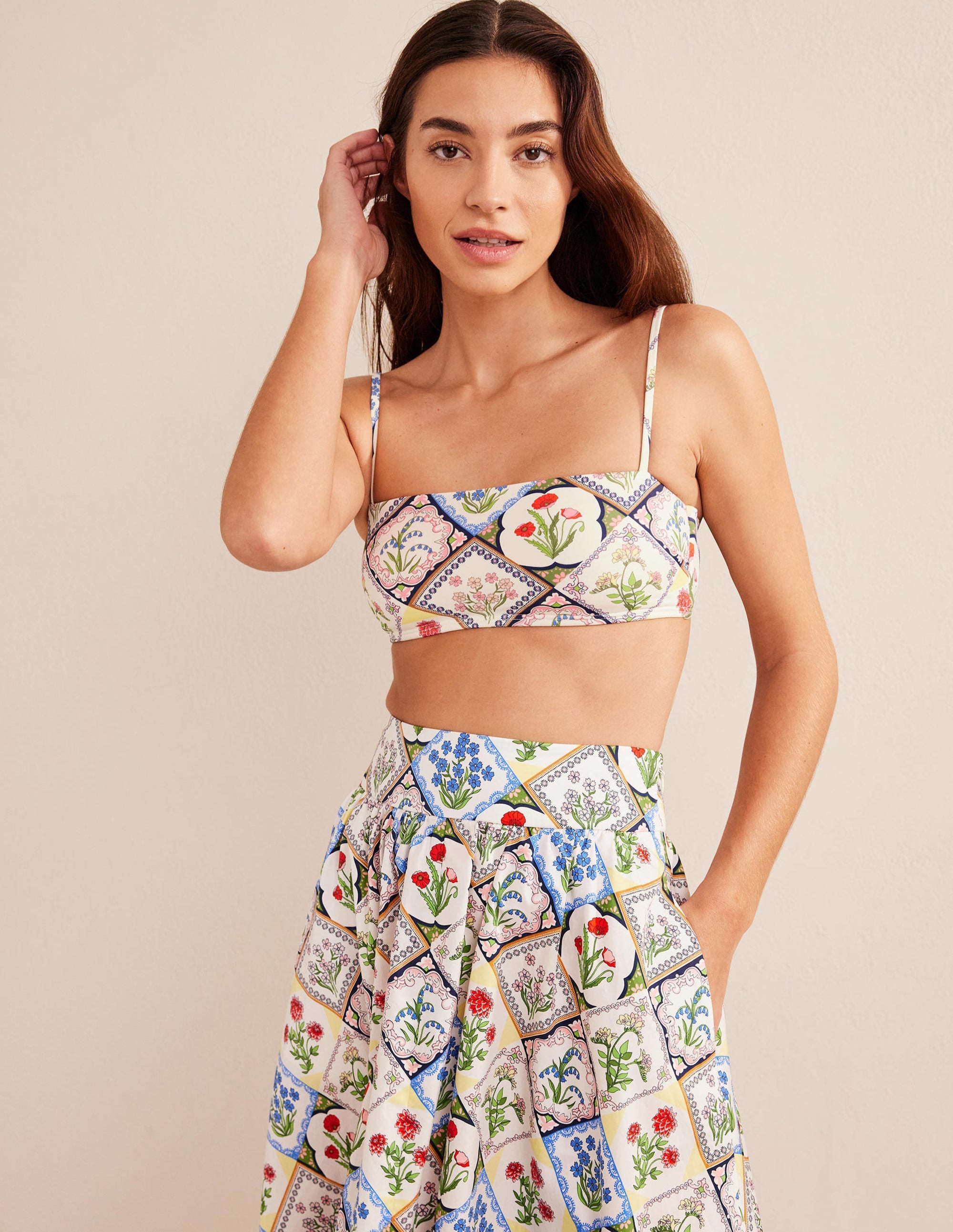 Skinny Strap Bikini Top-Ivory, Wild Bluebell - Image 1