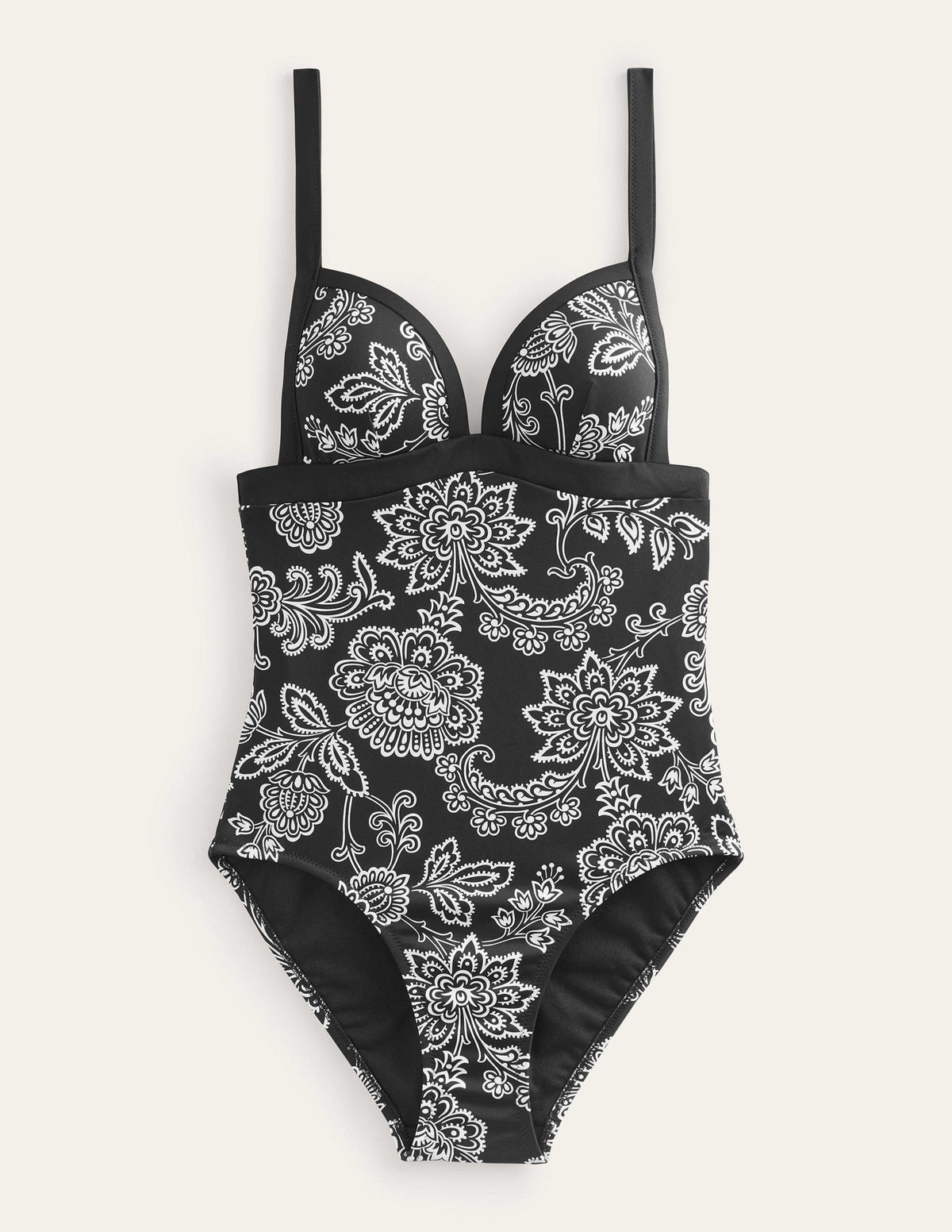 Triangle Panelled Swimsuit-Black, White Floral - Image 5