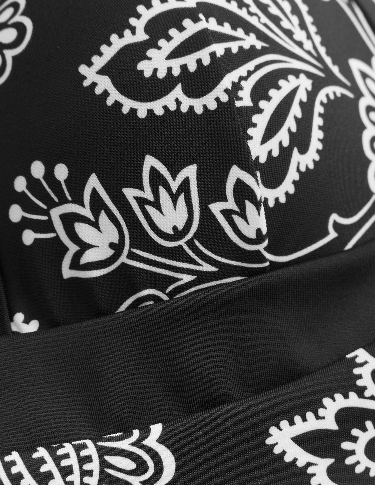 Triangle Panelled Swimsuit-Black, White Floral-6