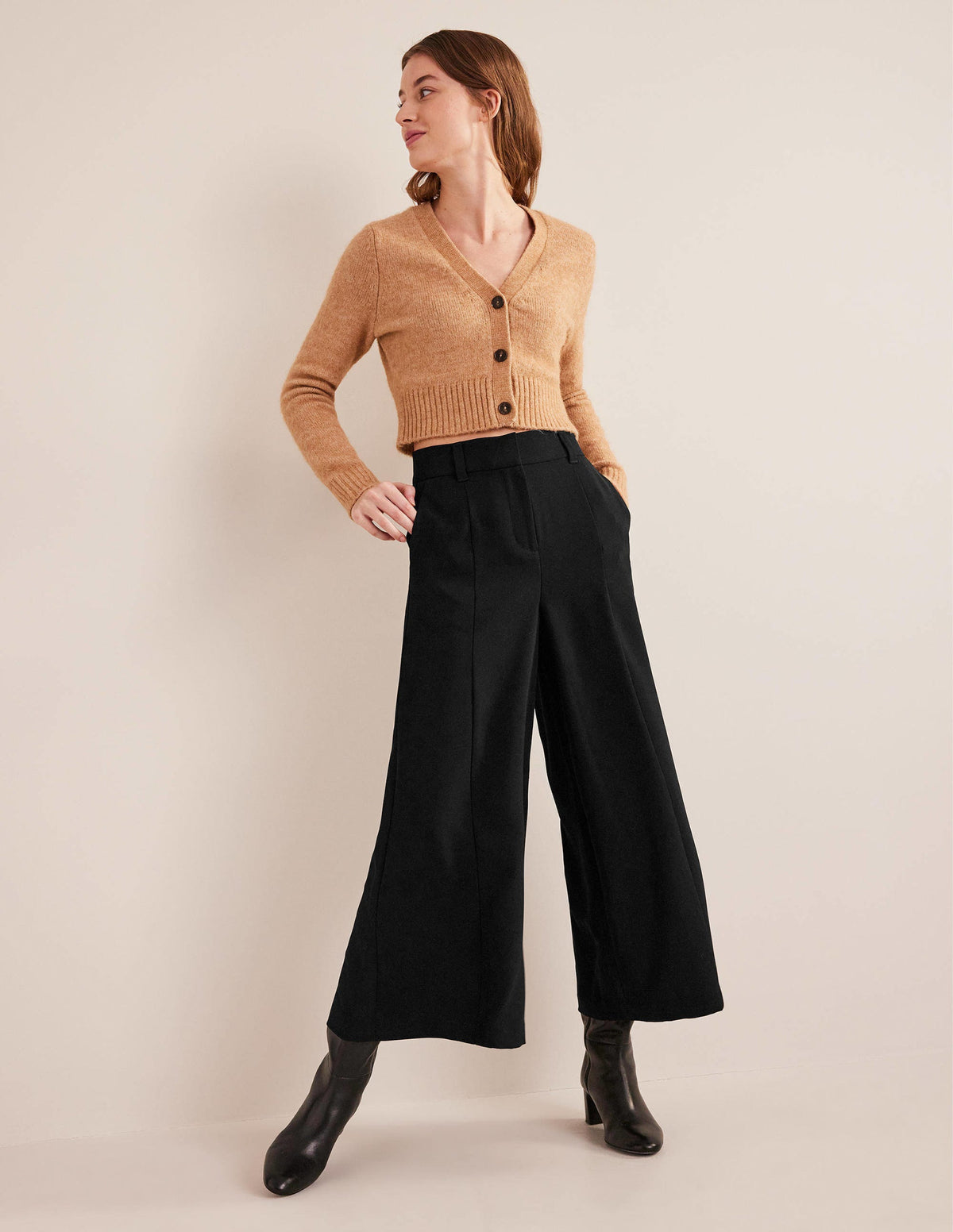 Fluid Wide Leg Culottes-Black-1