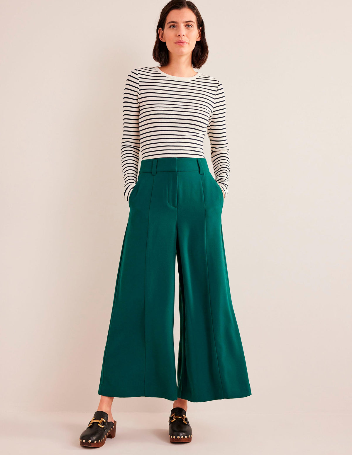 Fluid Wide Leg Culottes-Emerald Green - Image 1