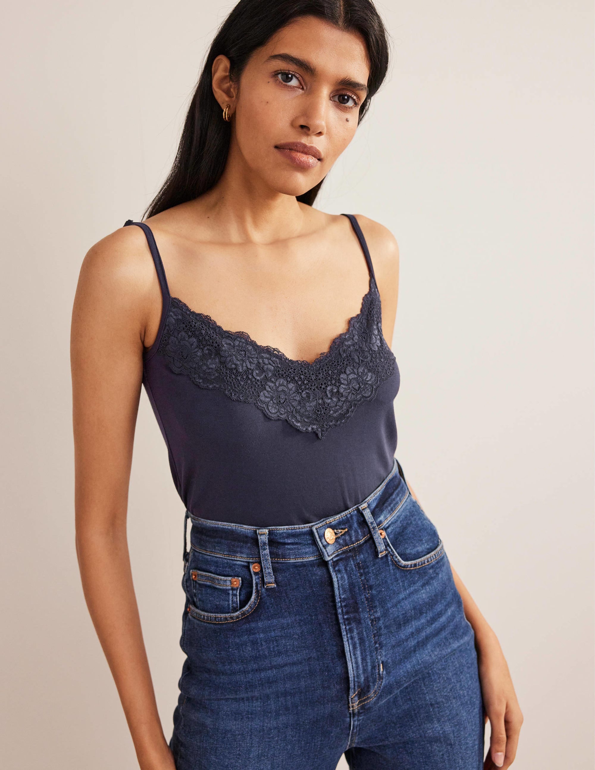 Lace Cami Top-Navy - Image 1