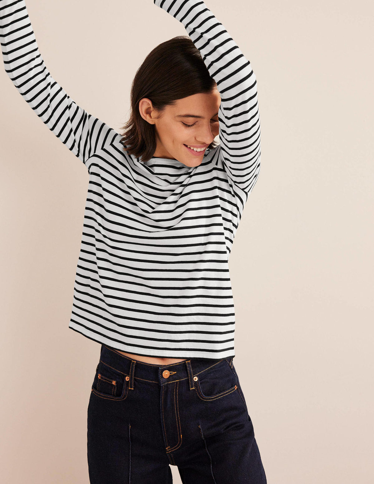 Bea Long Sleeve Breton-Ivory, Black - Image 1