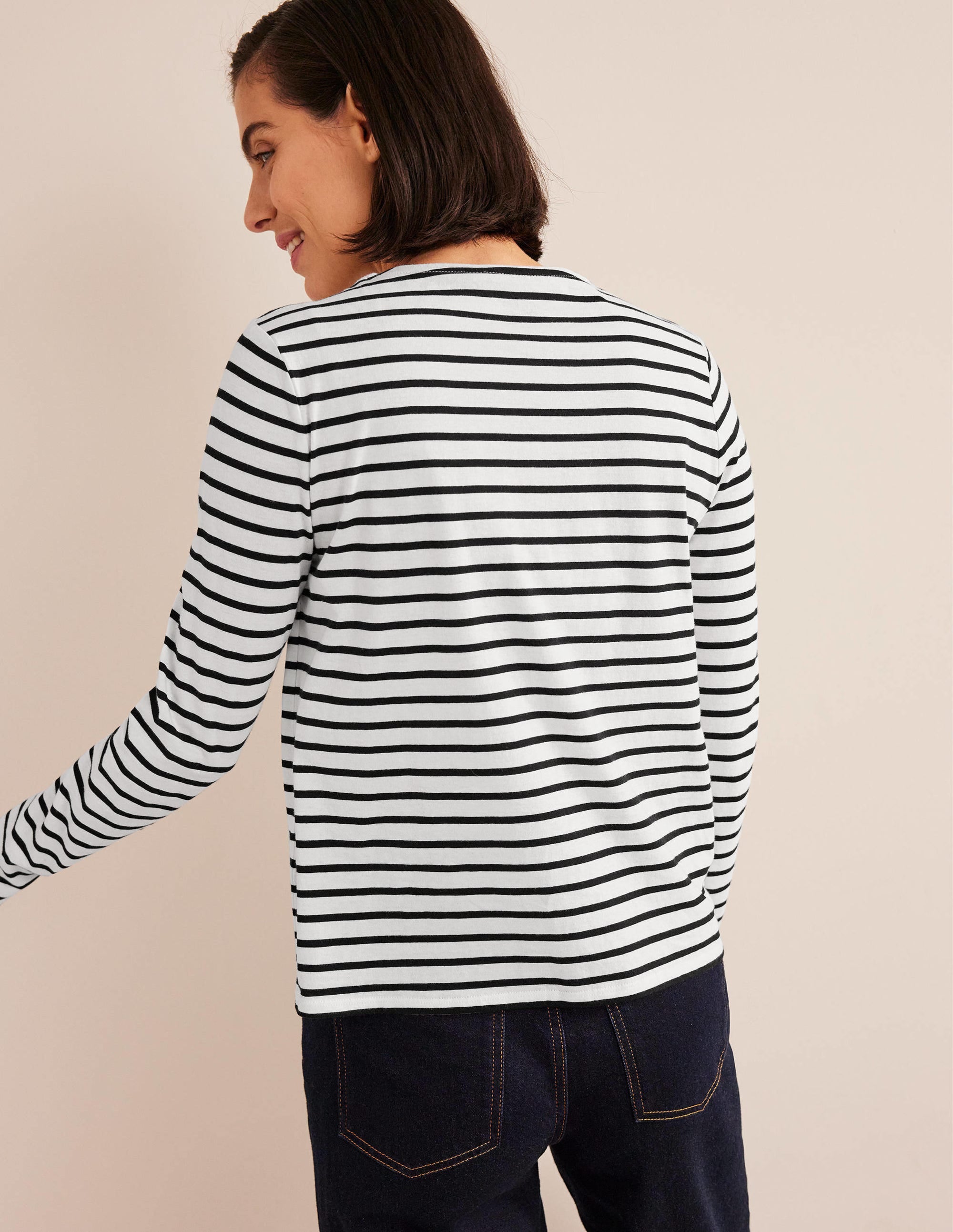 Bea Long Sleeve Breton-Ivory, Black - Image 3