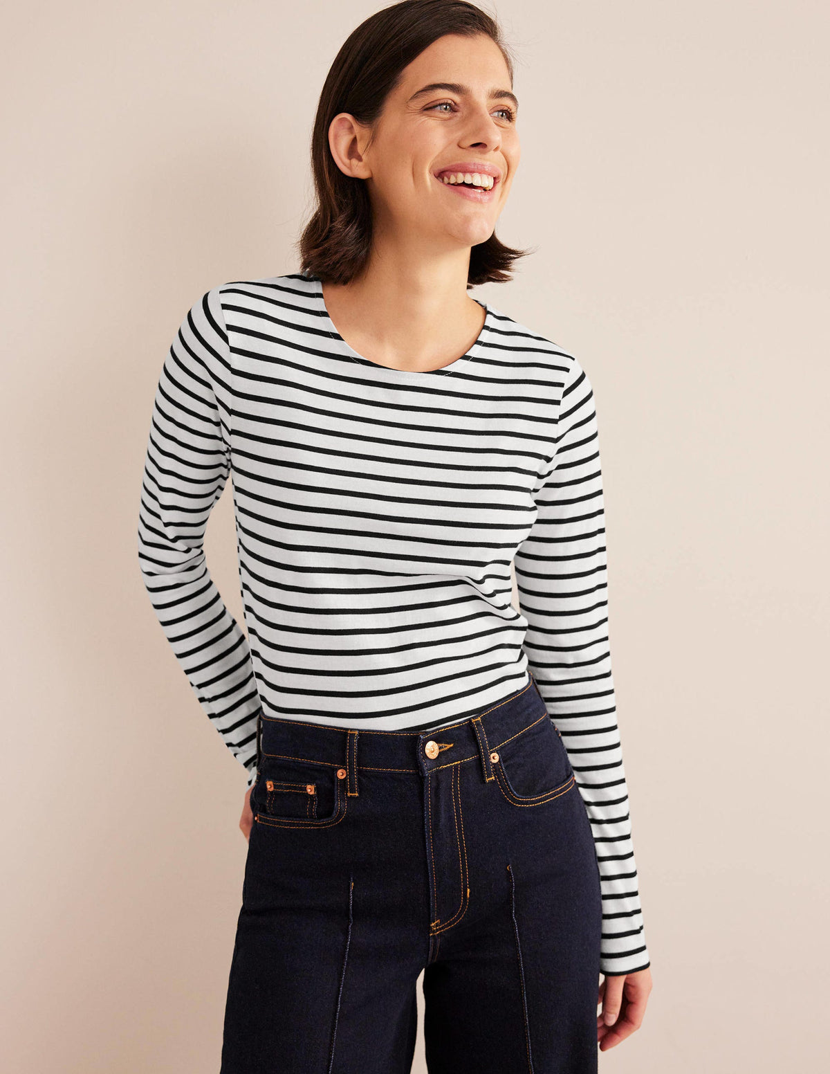Bea Long Sleeve Breton-Ivory, Black - Image 4