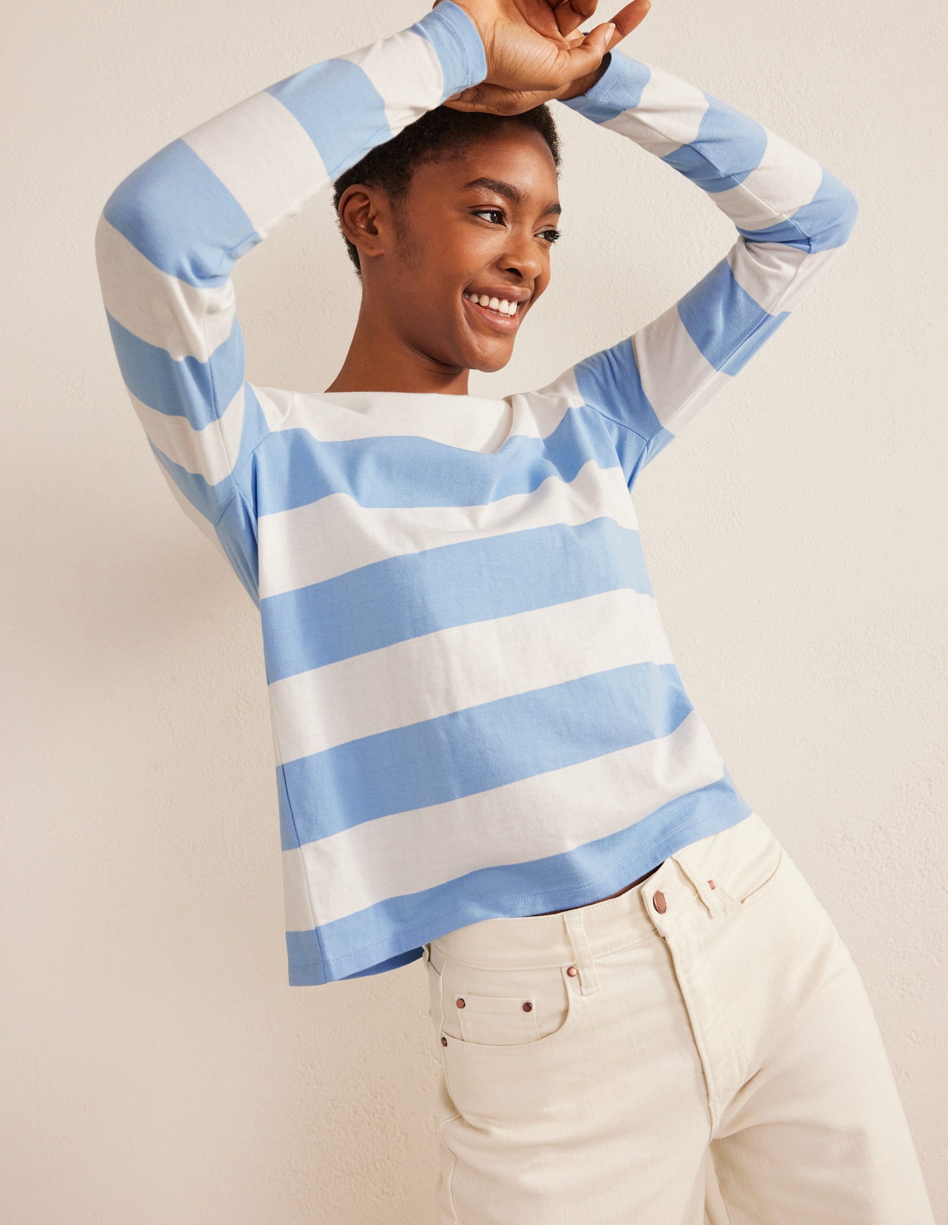 Bea Long Sleeve Breton-Linseed and Ivory Wide Stripe-1