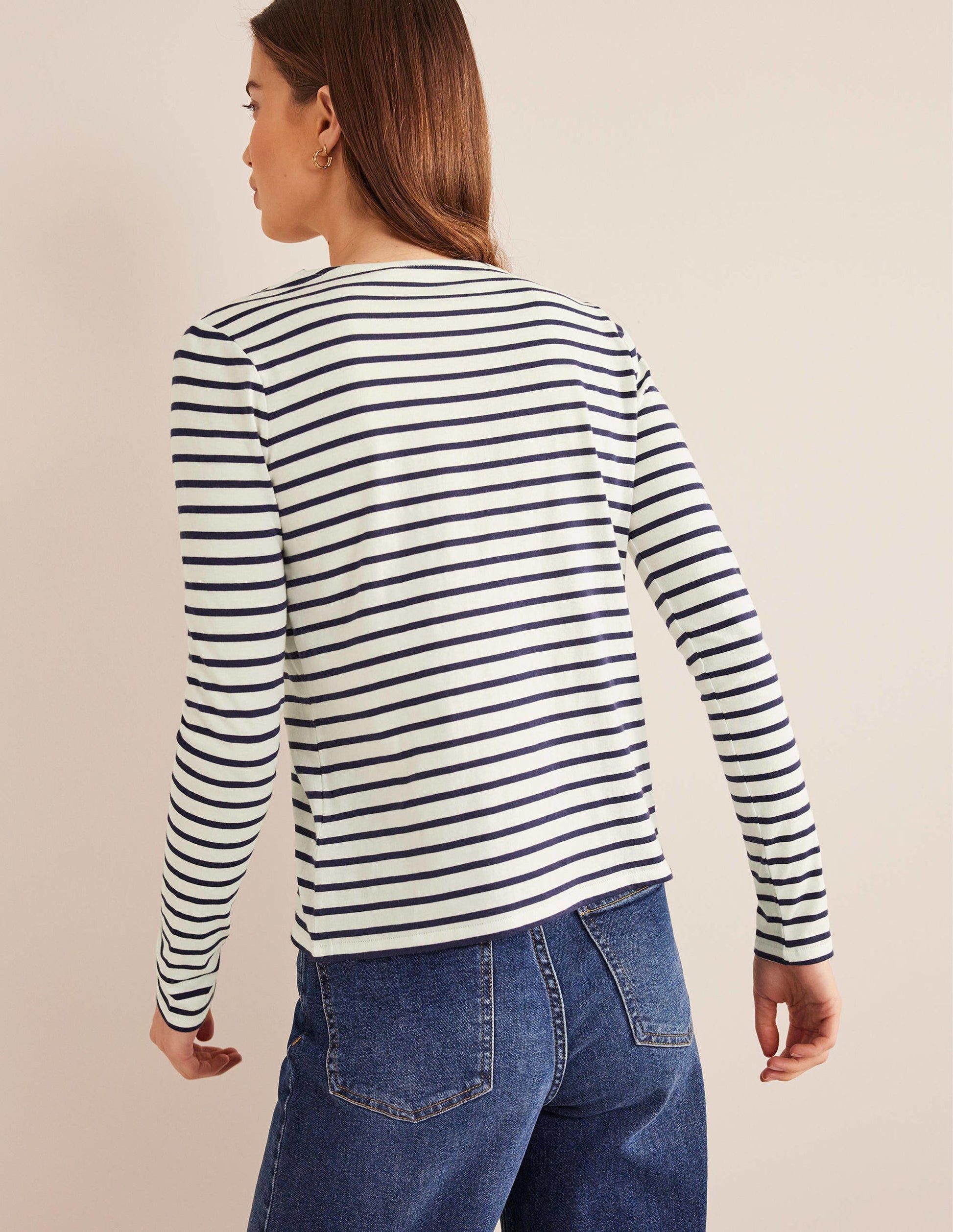 Bea Long Sleeve Breton-Ivory, Navy-3