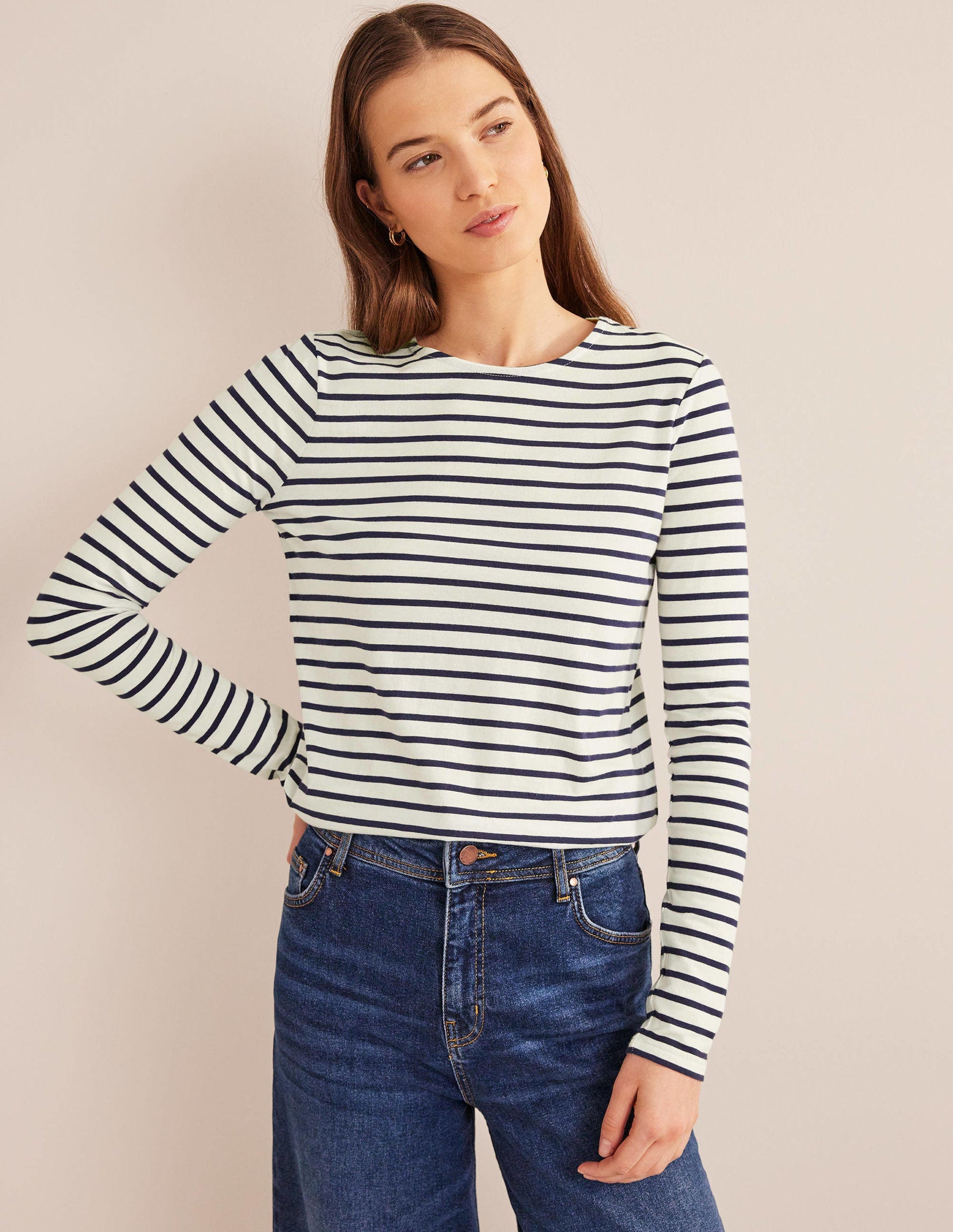 Bea Long Sleeve Breton-Ivory, Navy-4