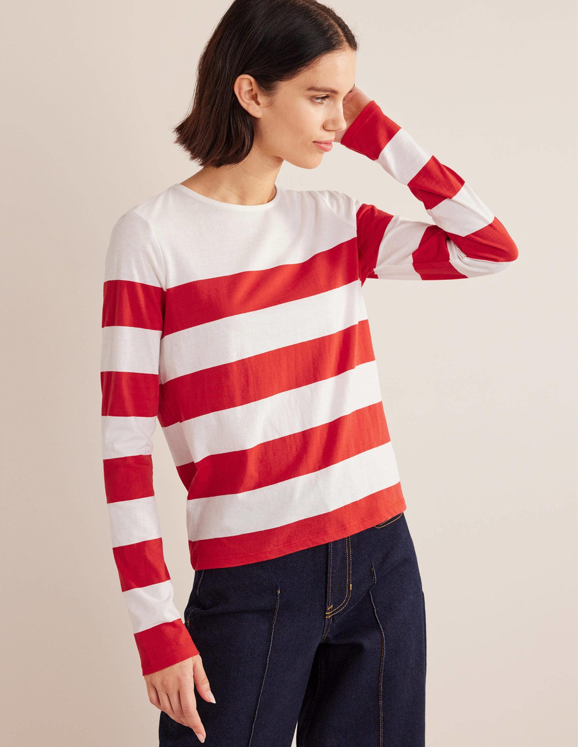 Bea Long Sleeve Breton-Red and Ivory, Wide Stripe-1