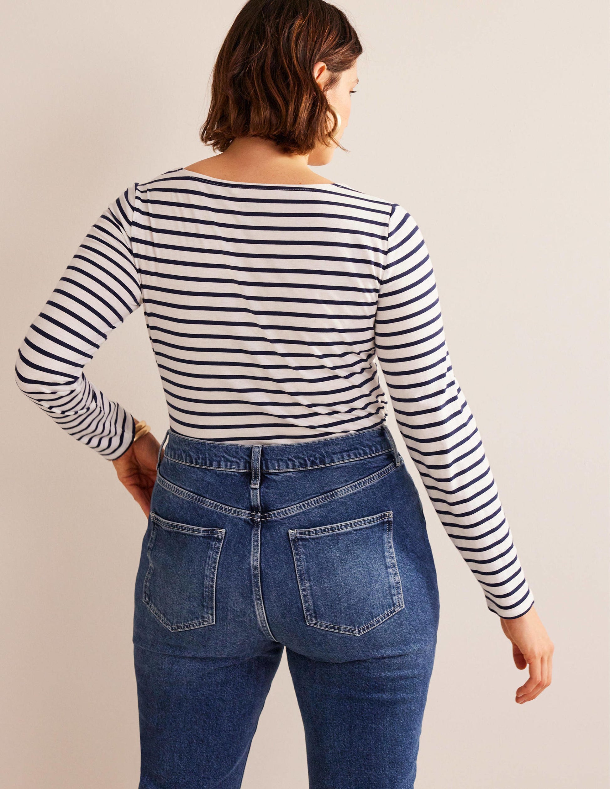 Ella Long Sleeve Breton-Ivory, Navy-6