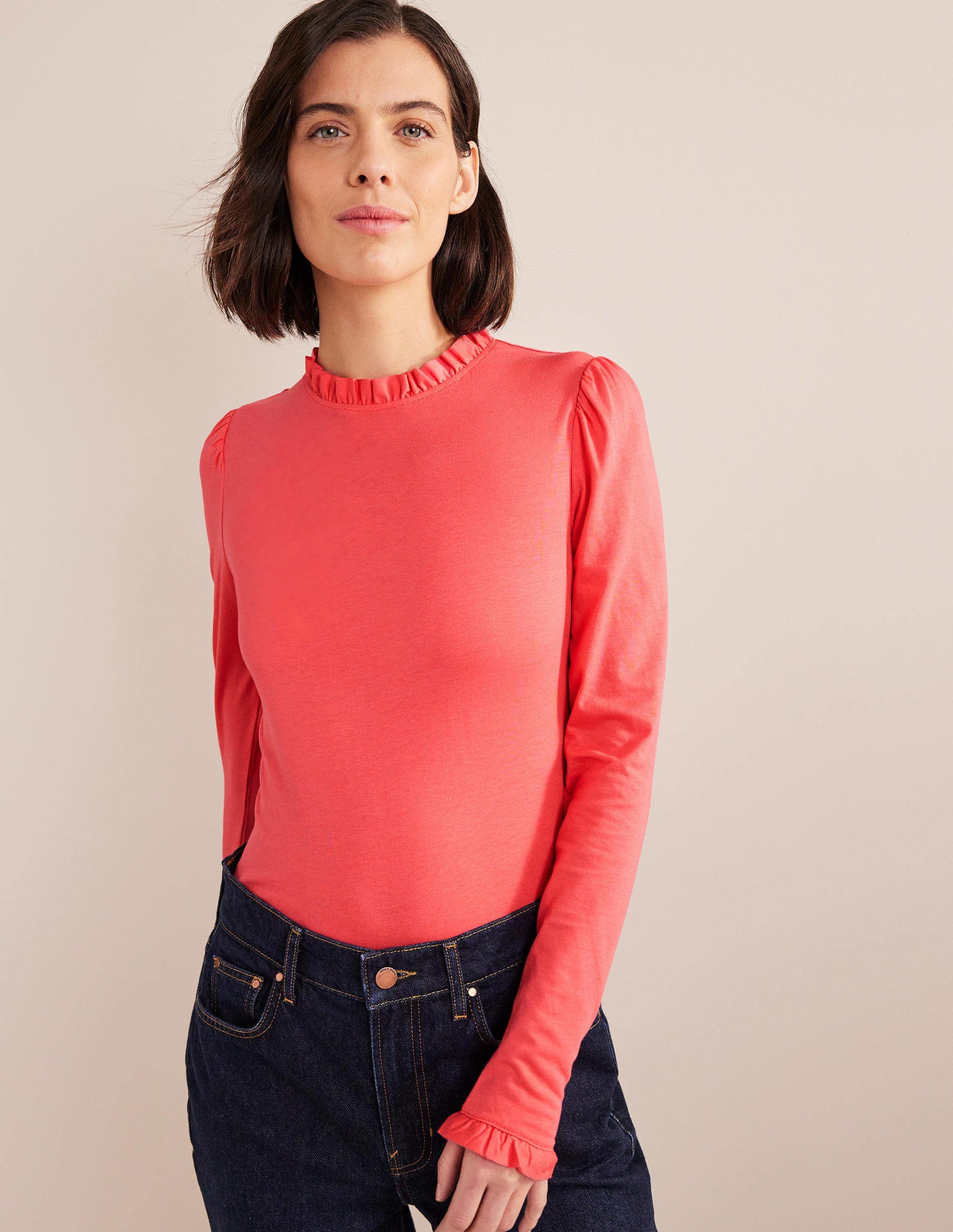 Supersoft Frill Detail Top-Coral-1
