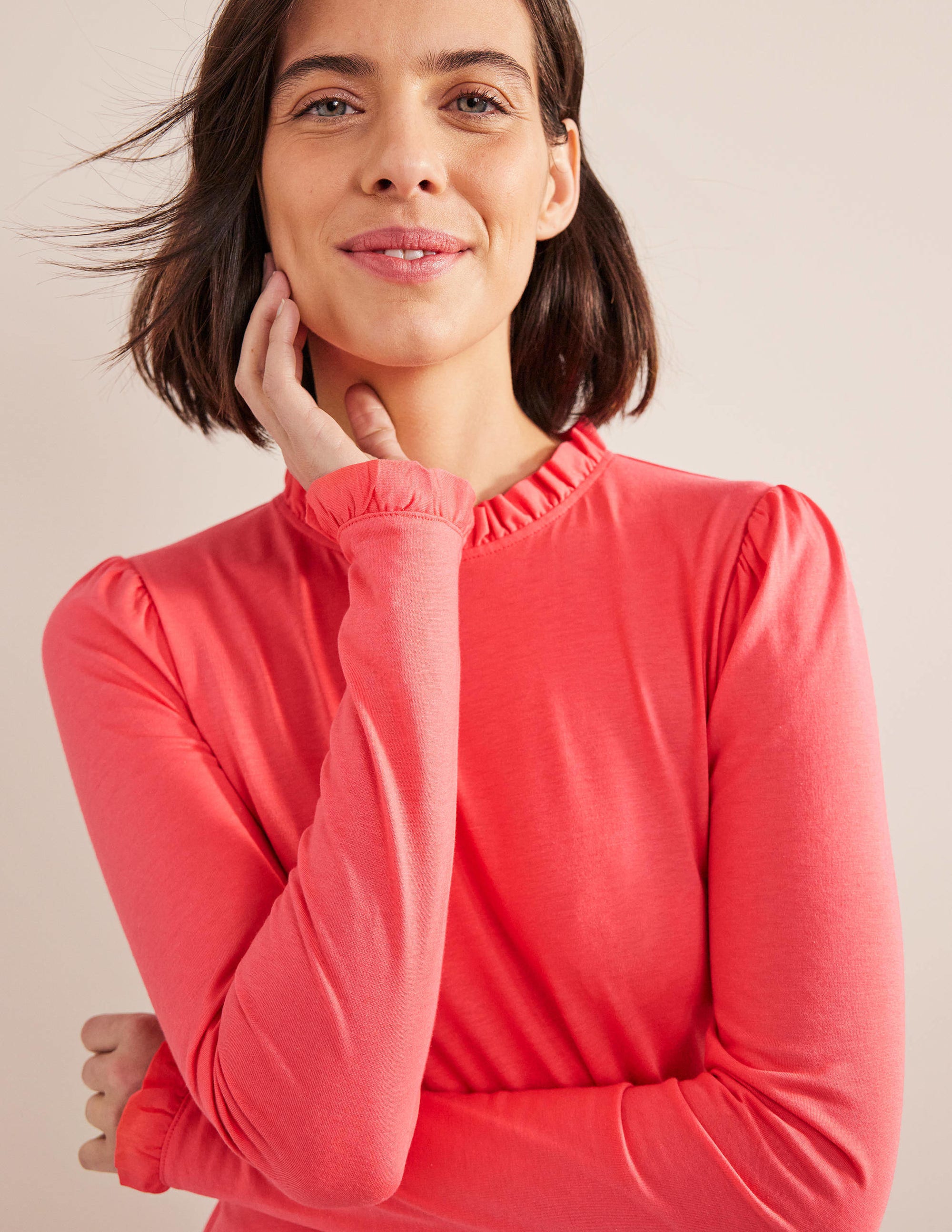 Supersoft Frill Detail Top-Coral - Image 2