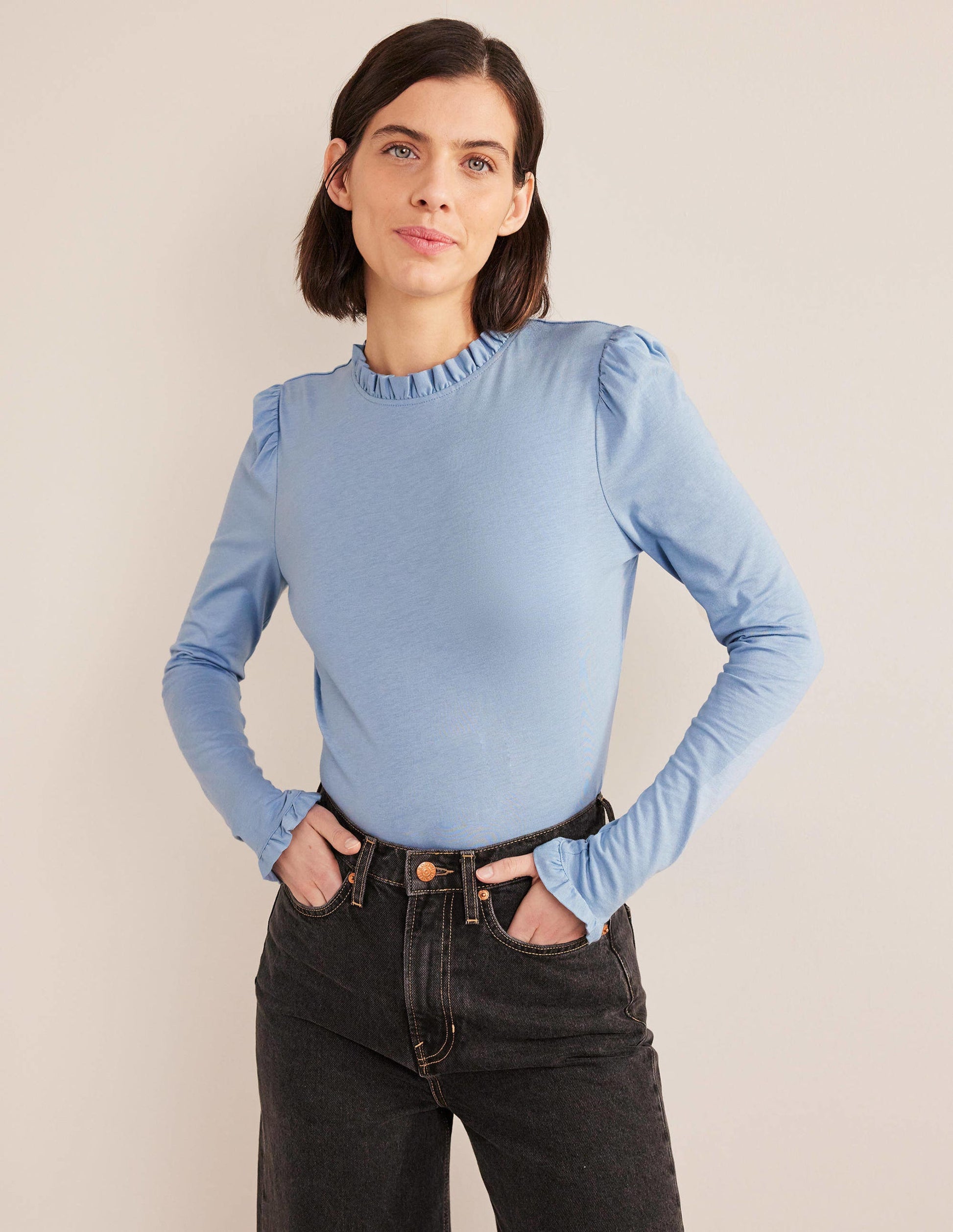 Supersoft Frill Detail Top-Delph Blue-1