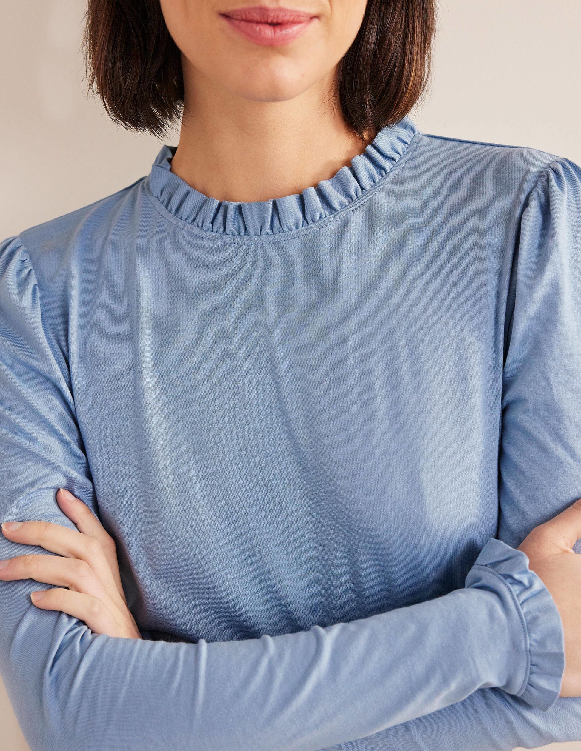 Supersoft Frill Detail Top-Delph Blue-2