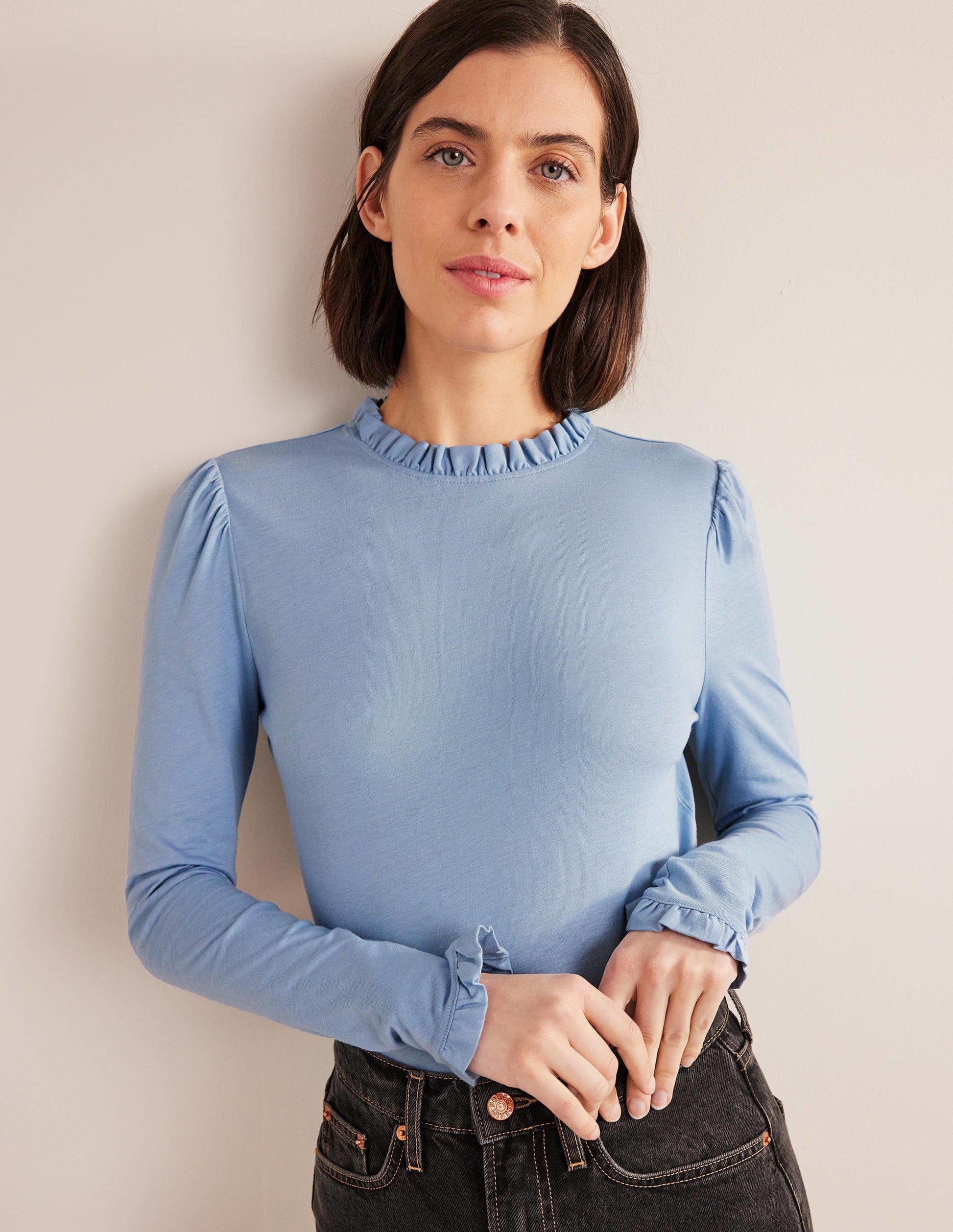 Supersoft Frill Detail Top-Delph Blue-4
