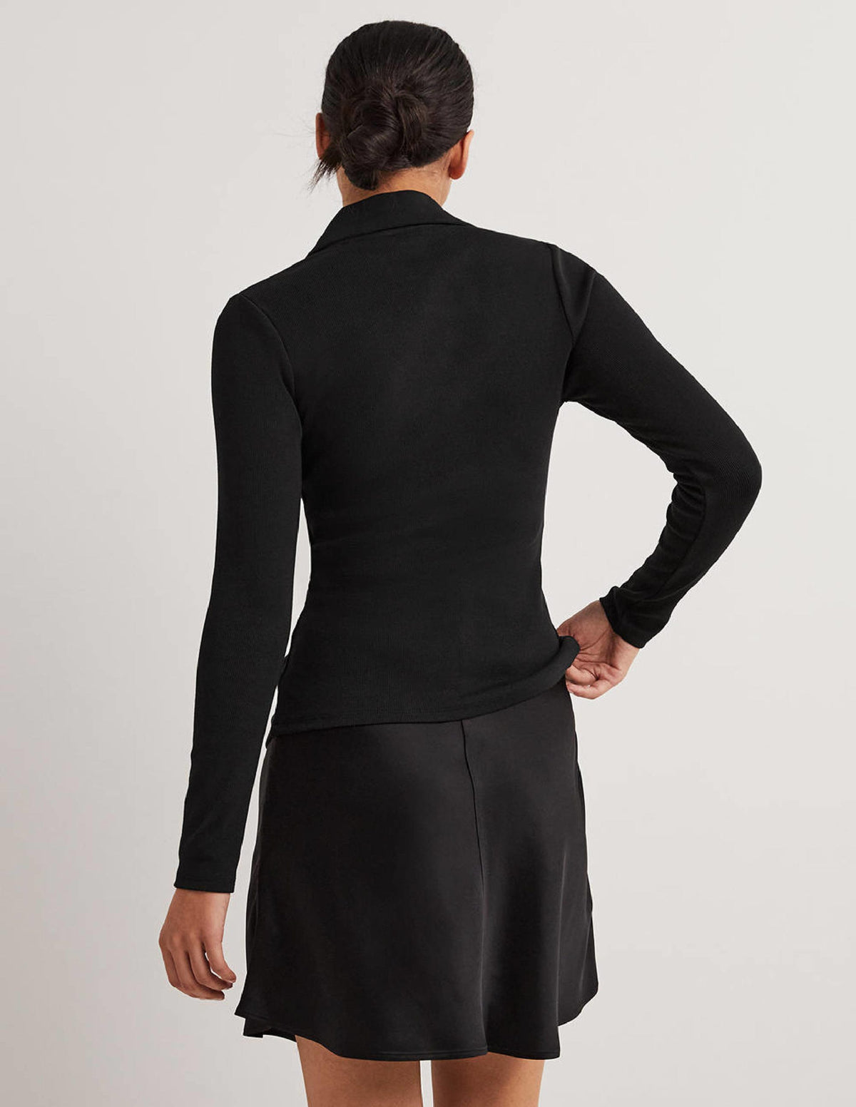 Ruched Front Jersey Shirt-Black - Image 3