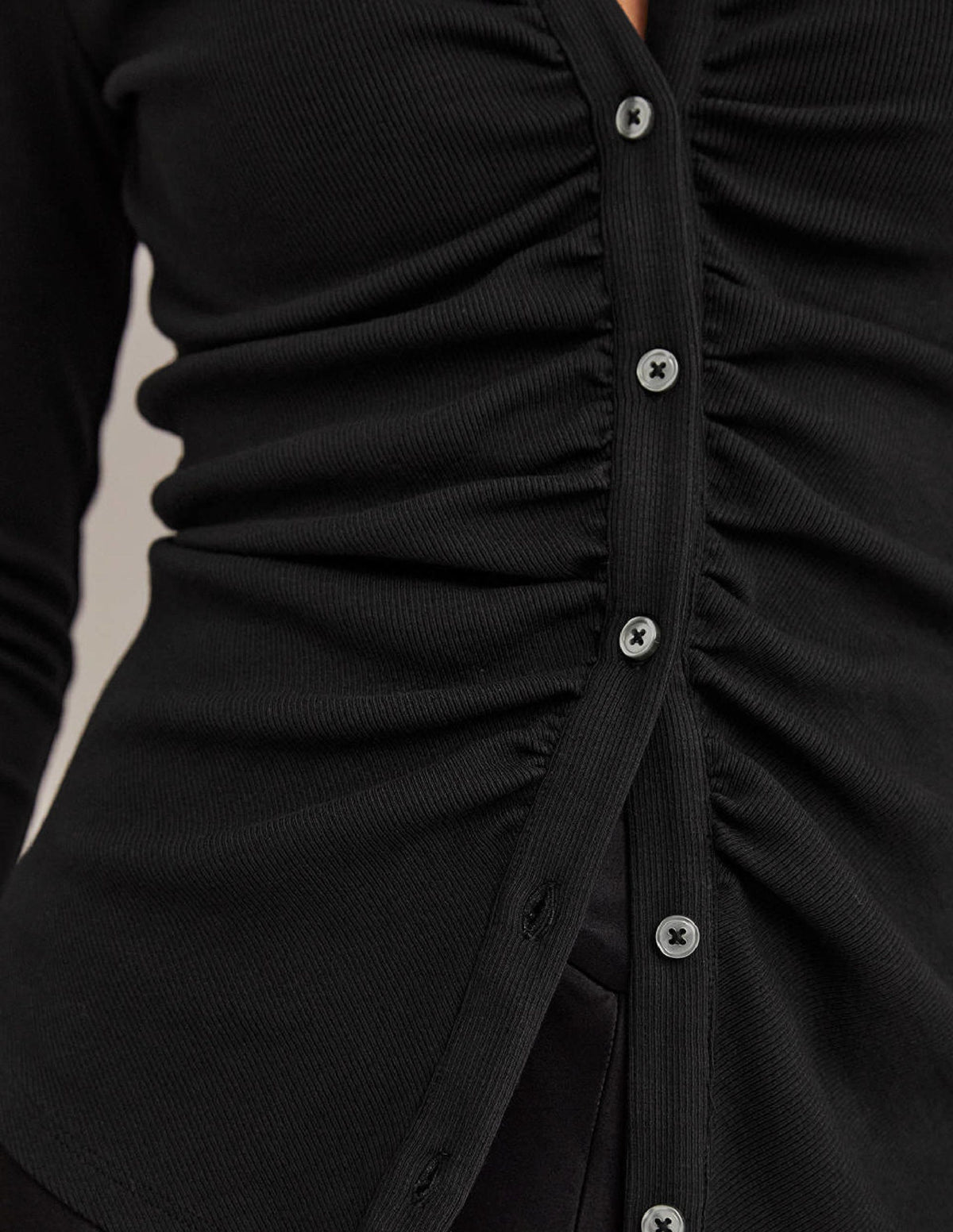 Ruched Front Jersey Shirt-Black - Image 4