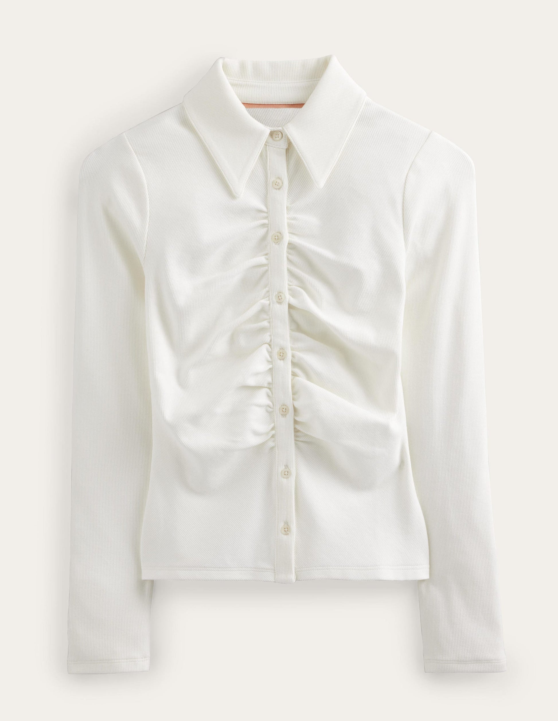Ruched Front Jersey Shirt-Ivory-5