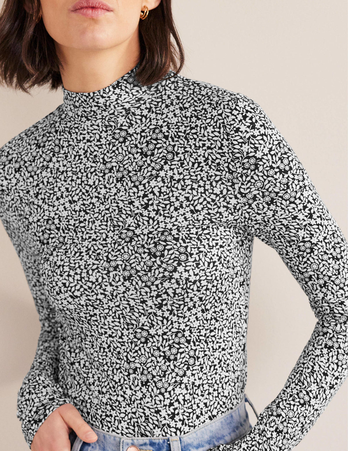 Jersey High Neck Top-Black, Sunflower - Image 2