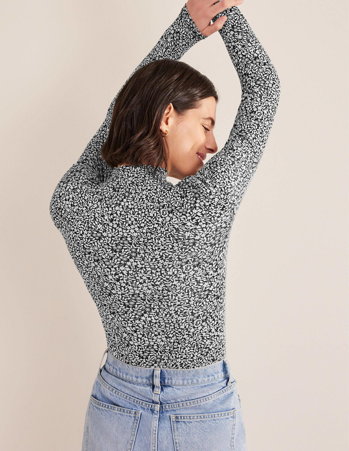 Jersey High Neck Top-Black, Sunflower-3