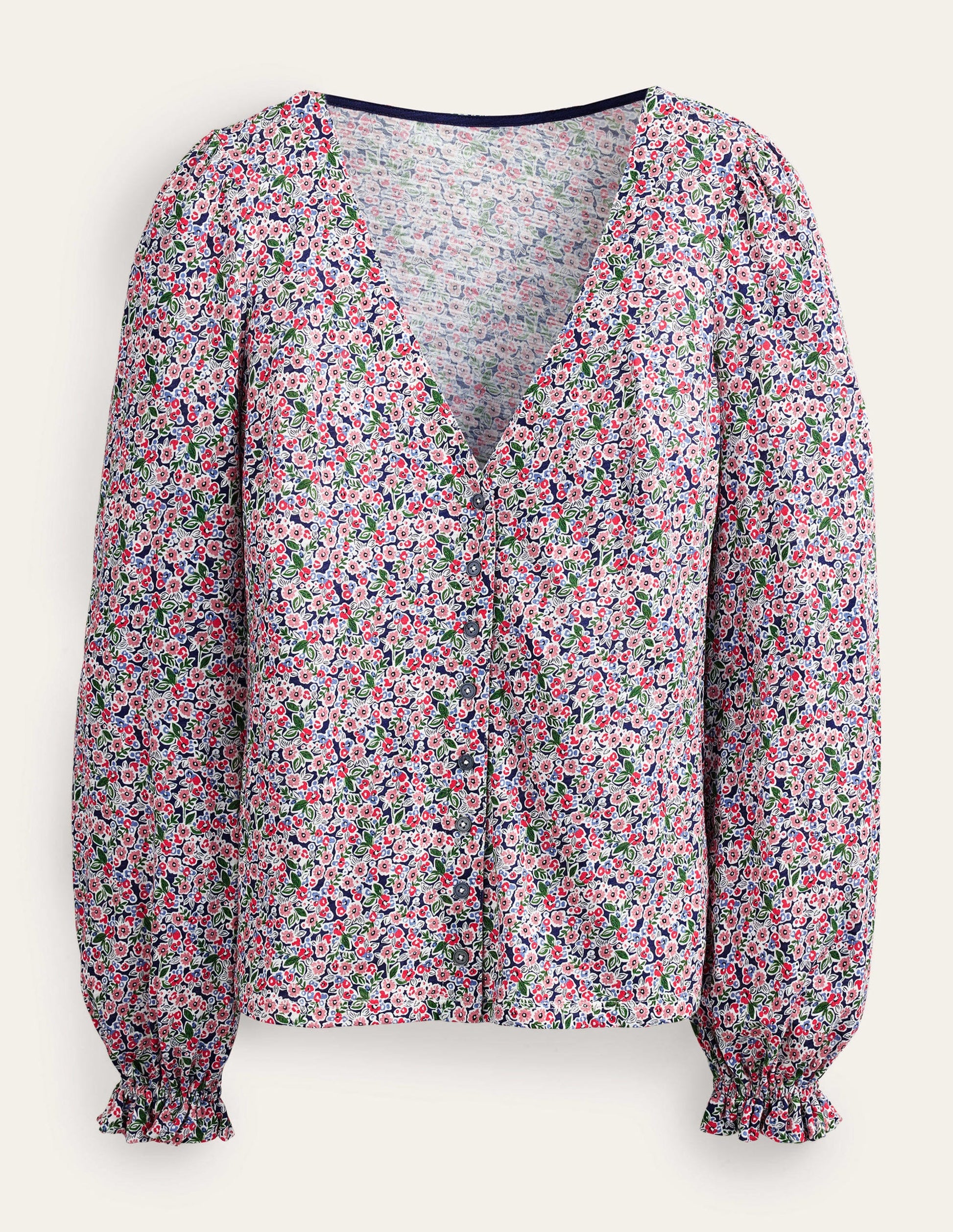 Button Front V-Neck Top-Multi, Petal Toile-5