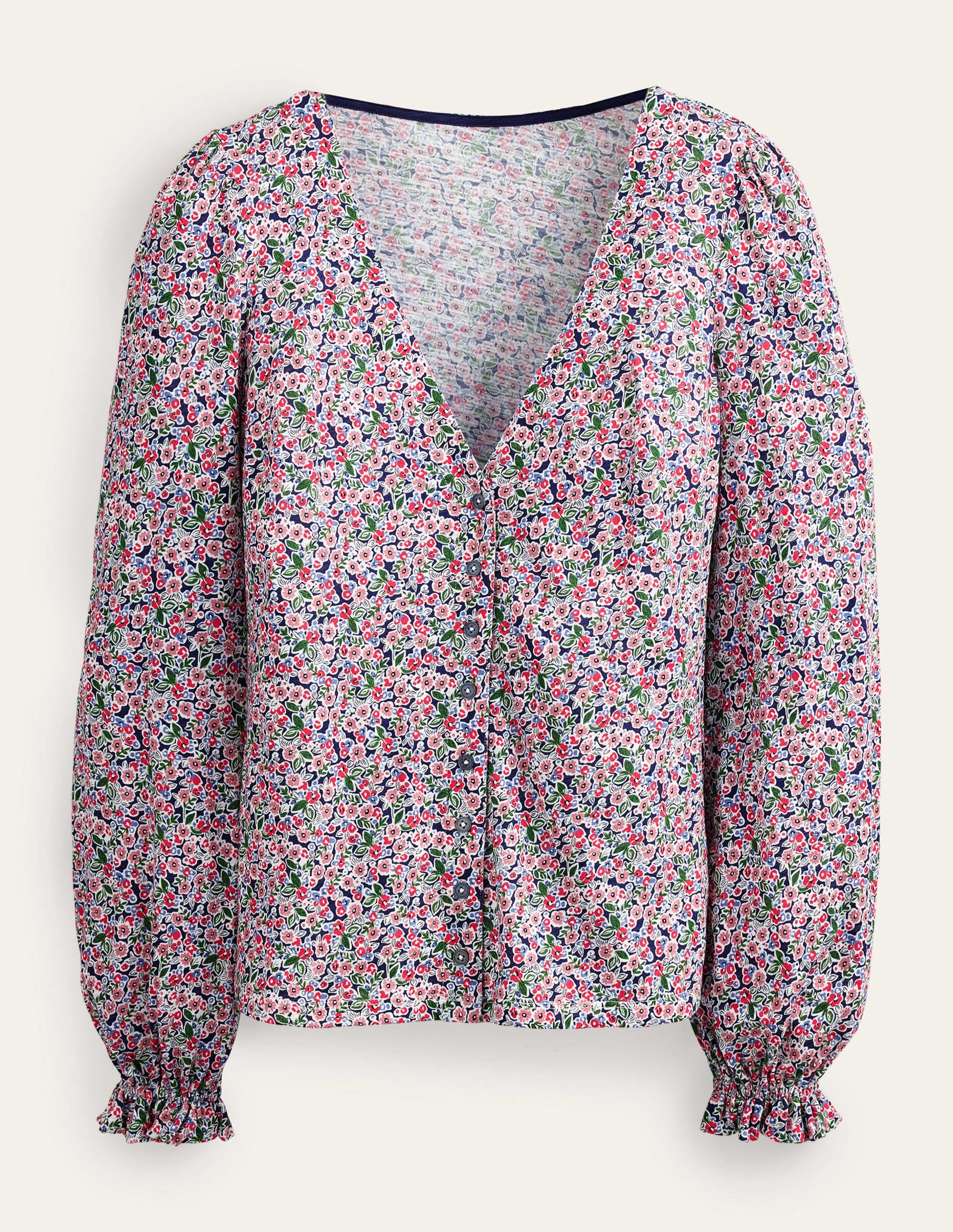 Button Front V-Neck Top-Multi, Petal Toile - Image 5