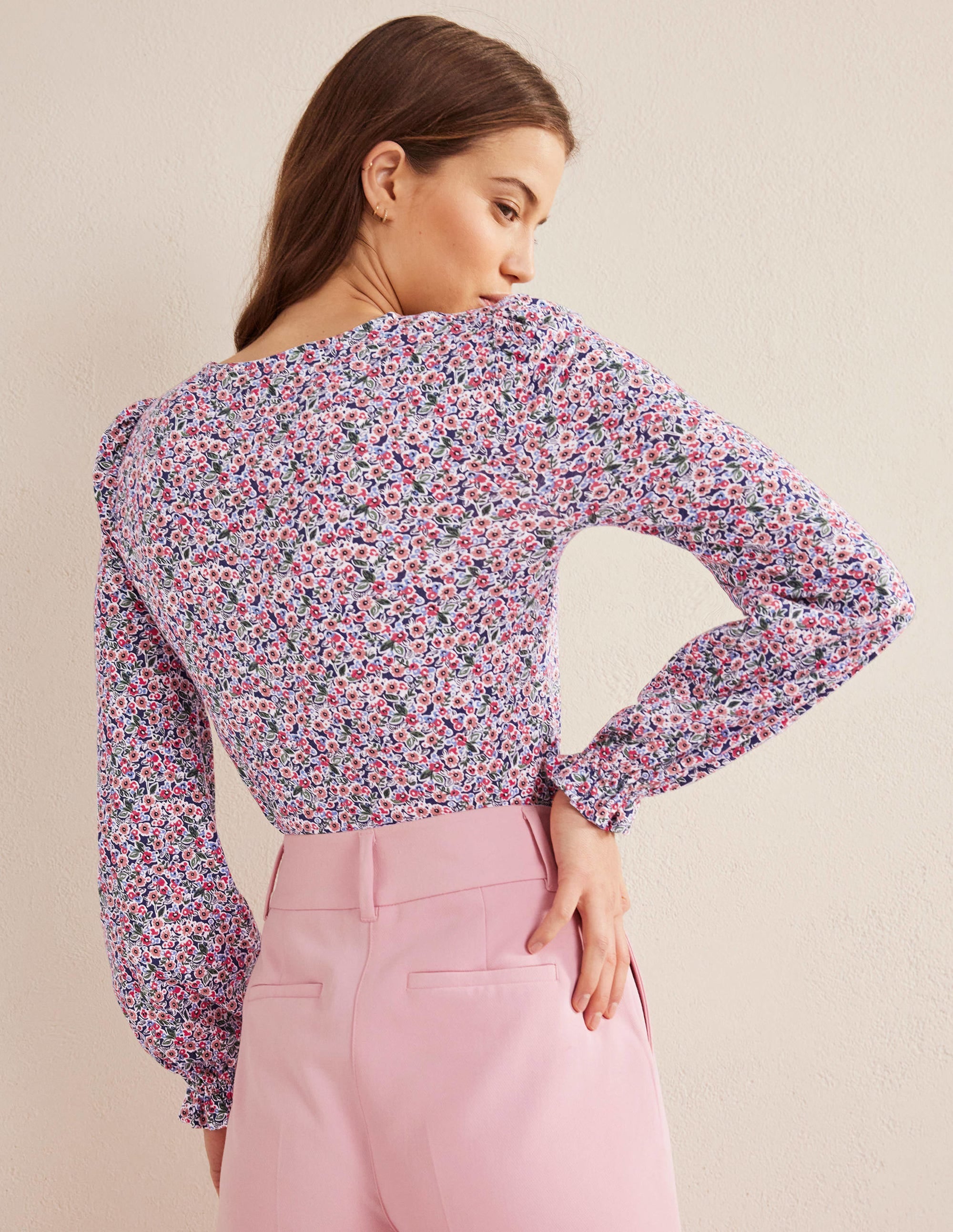 Button Front V-Neck Top-Multi, Petal Toile - Image 3