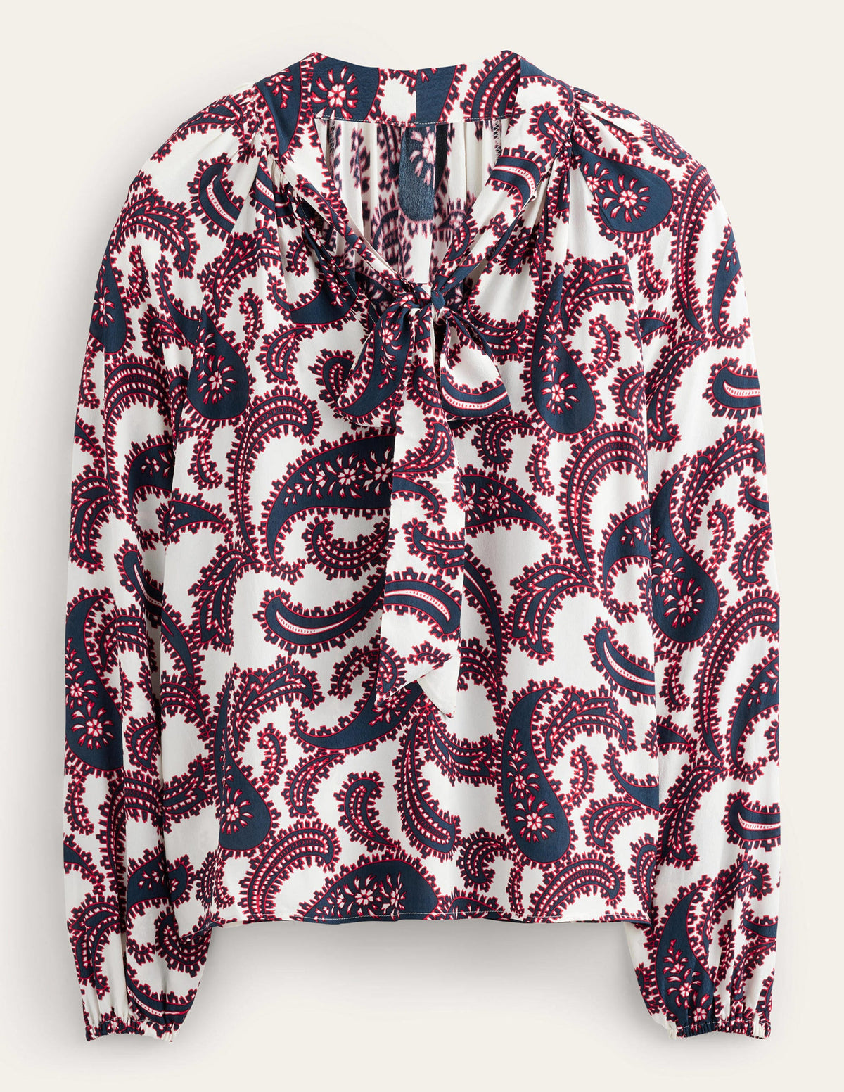 Tie Neck Blouse-Ivory, Paisley Cluster-6