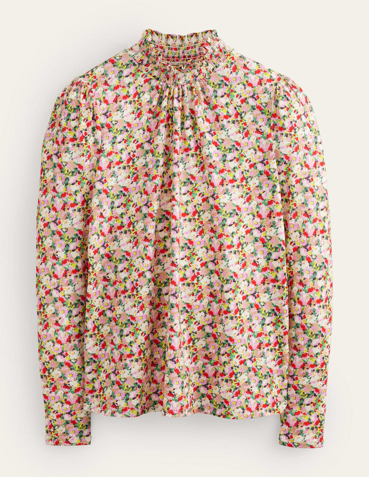 Smocked Neck Printed Top-Multi, Floral-5