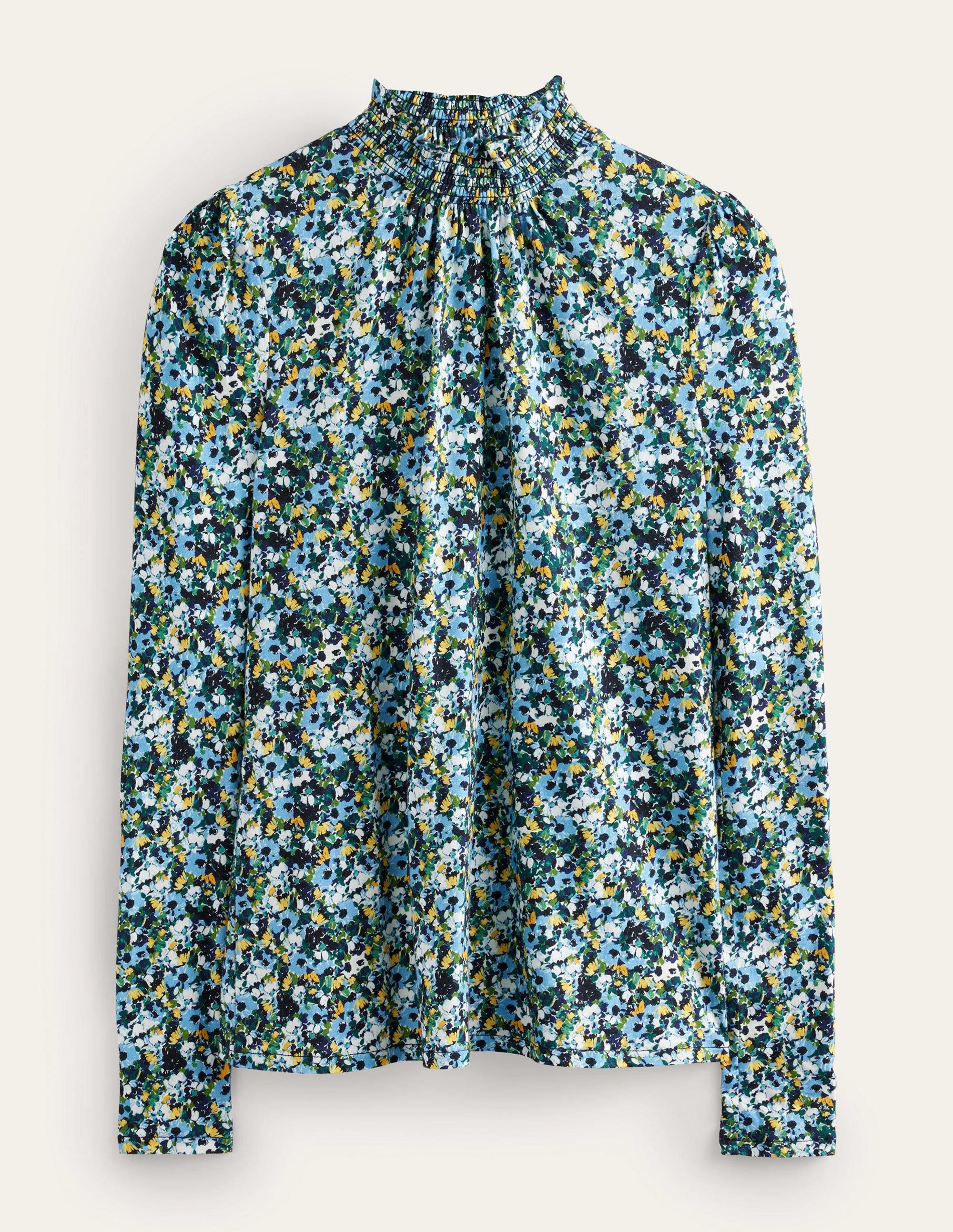 Smocked Neck Printed Top-Navy, Floral - Image 5