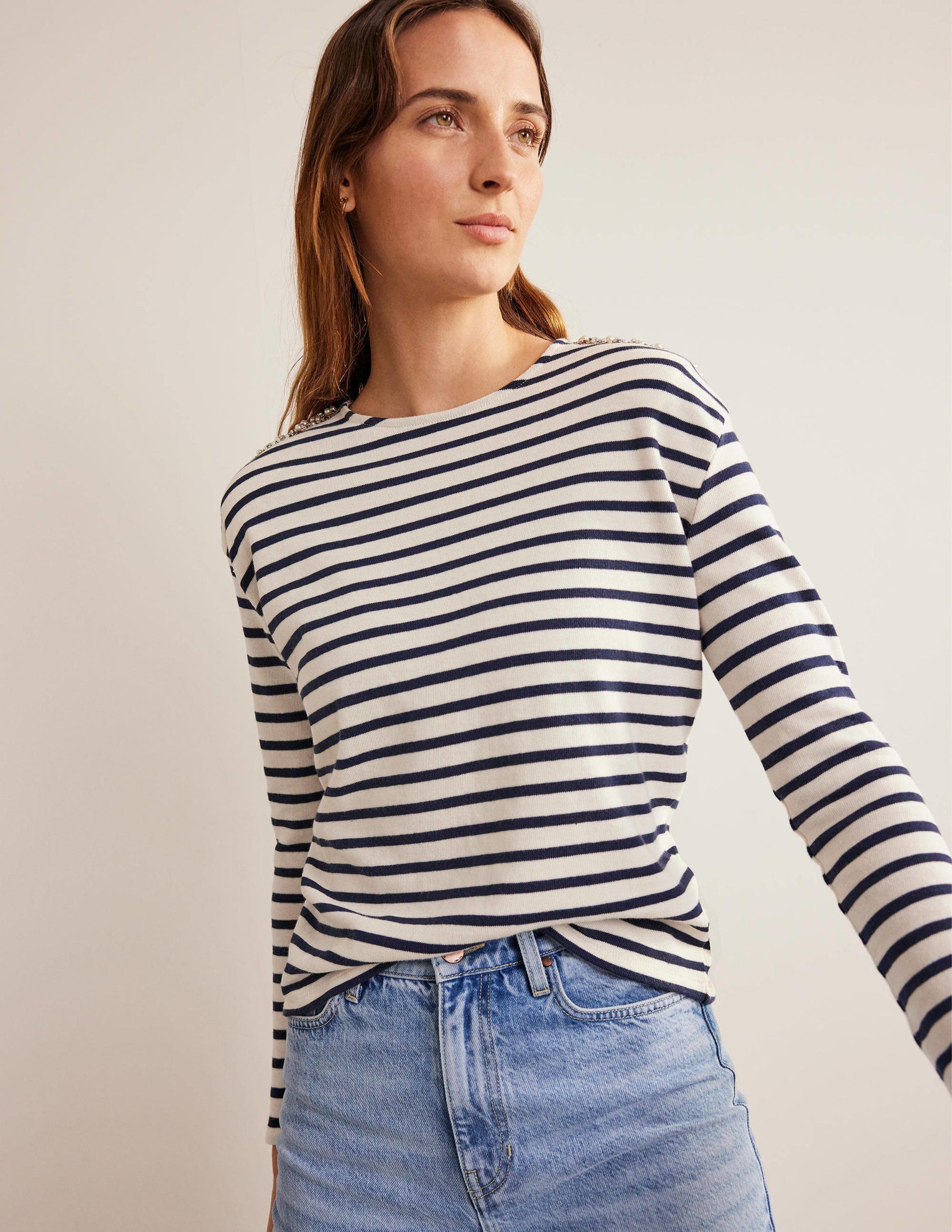 Embellished Shoulder Breton-Ivory/ Navy, Embellished-1