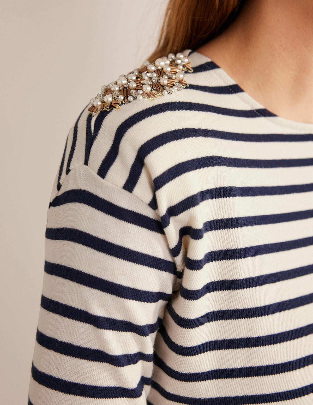 Embellished Shoulder Breton-Ivory/ Navy, Embellished - Image 2
