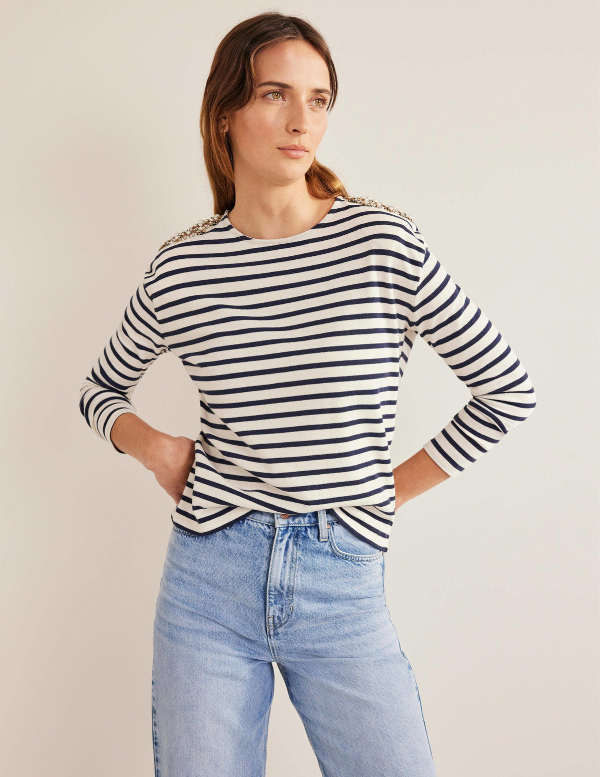 Embellished Shoulder Breton-Ivory/ Navy, Embellished-4
