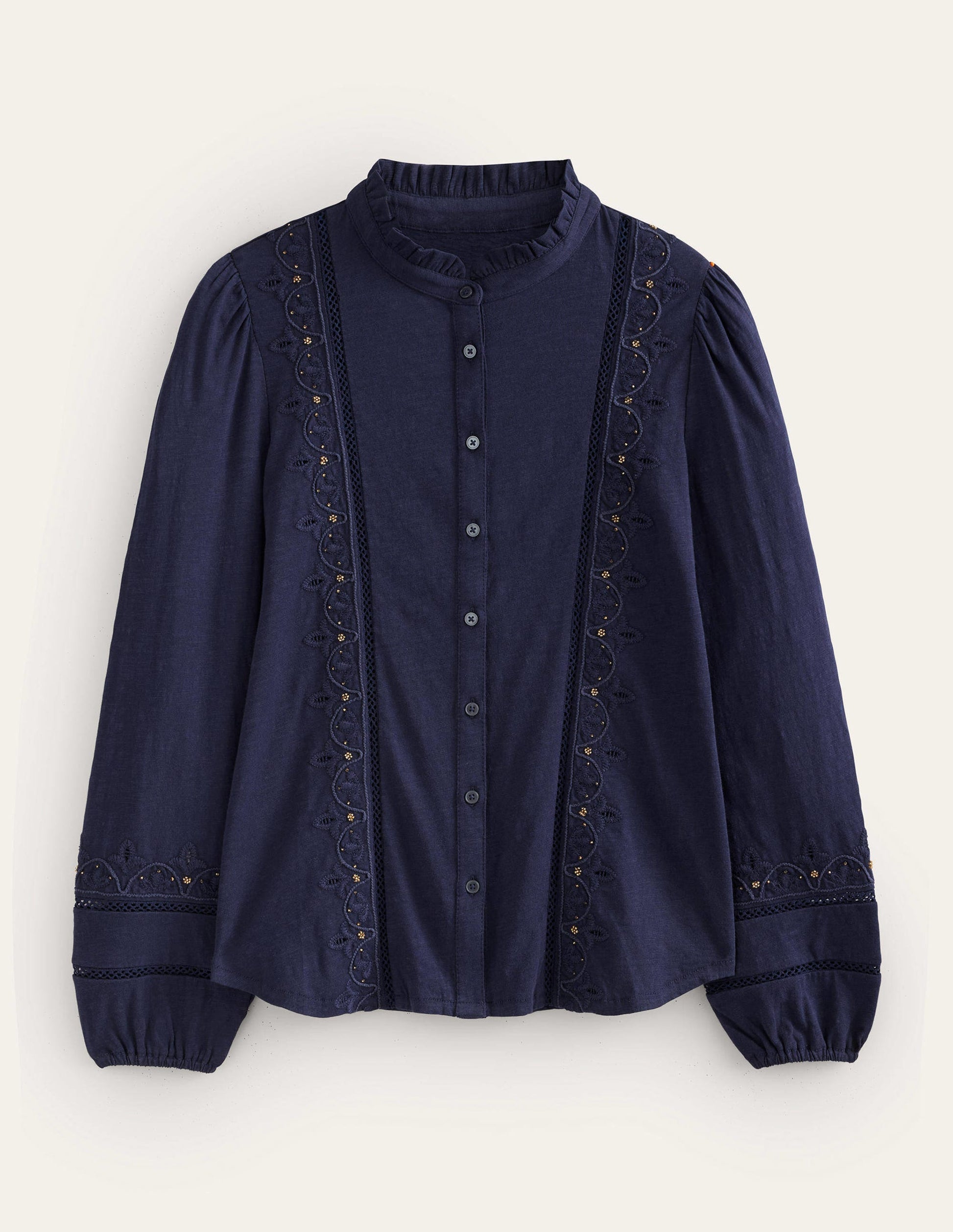 Embroidered Jersey Shirt-Navy-5