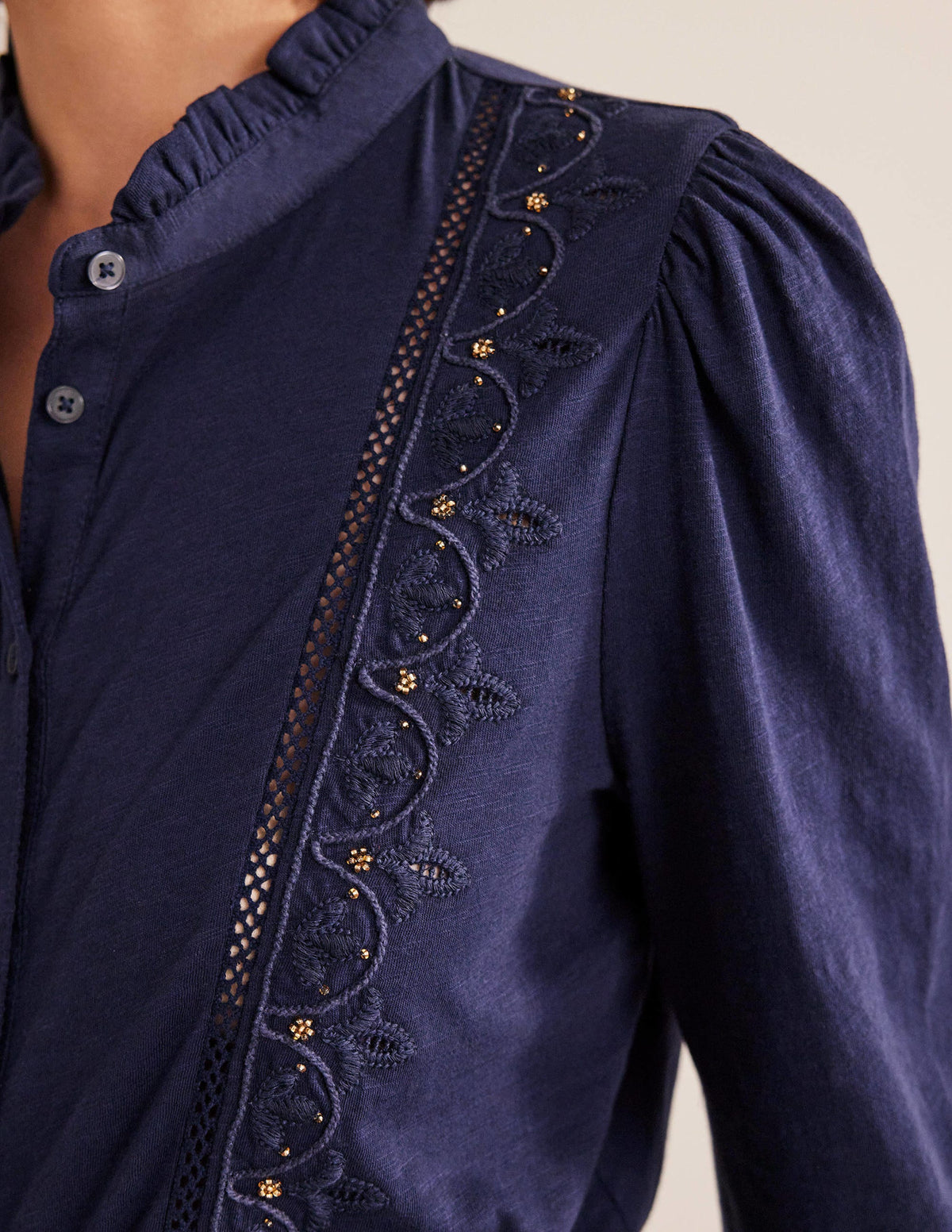 Embroidered Jersey Shirt-Navy - Image 2