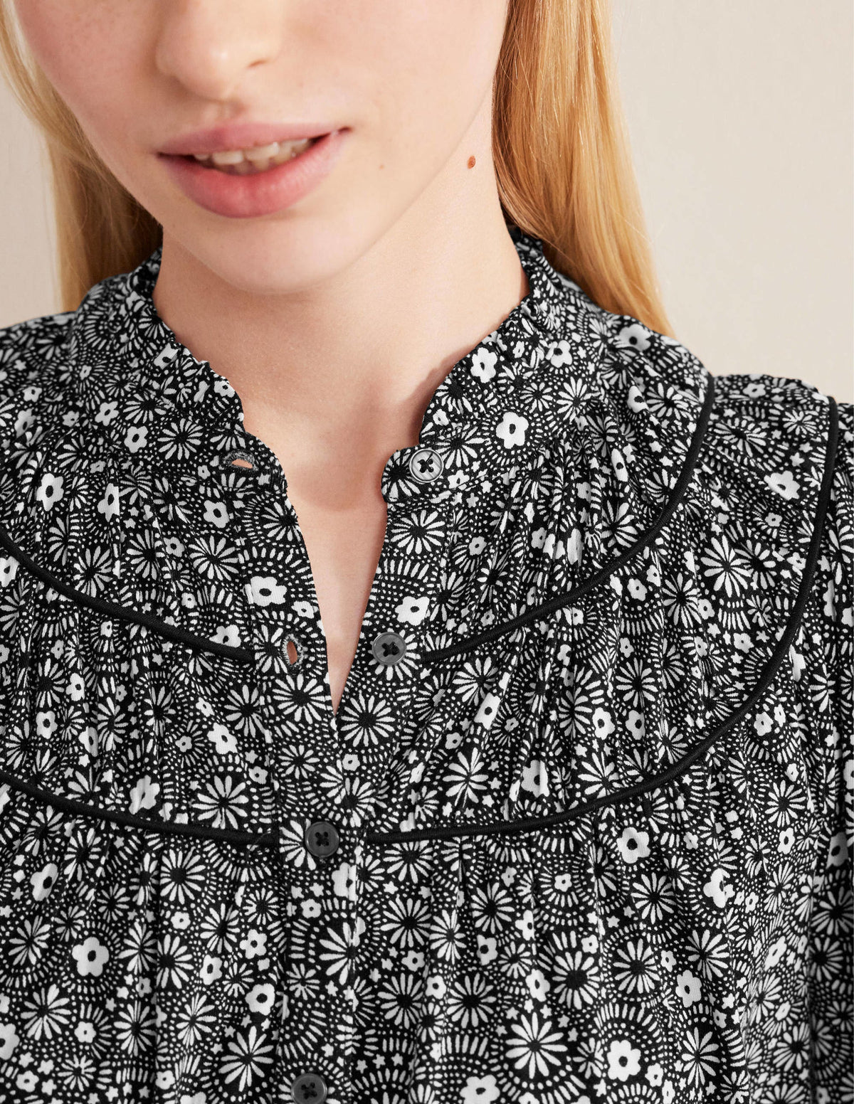 Ruched Yoke Jersey Shirt-Black, Dotty Daisy - Image 2