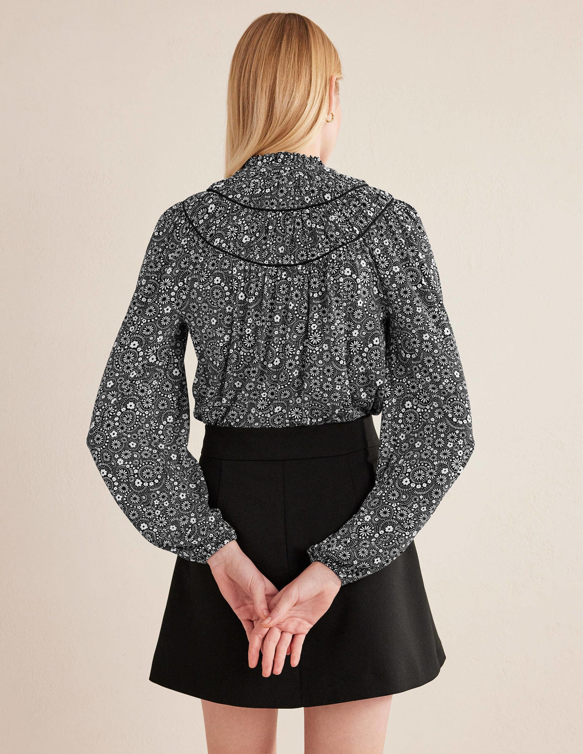 Ruched Yoke Jersey Shirt-Black, Dotty Daisy-3